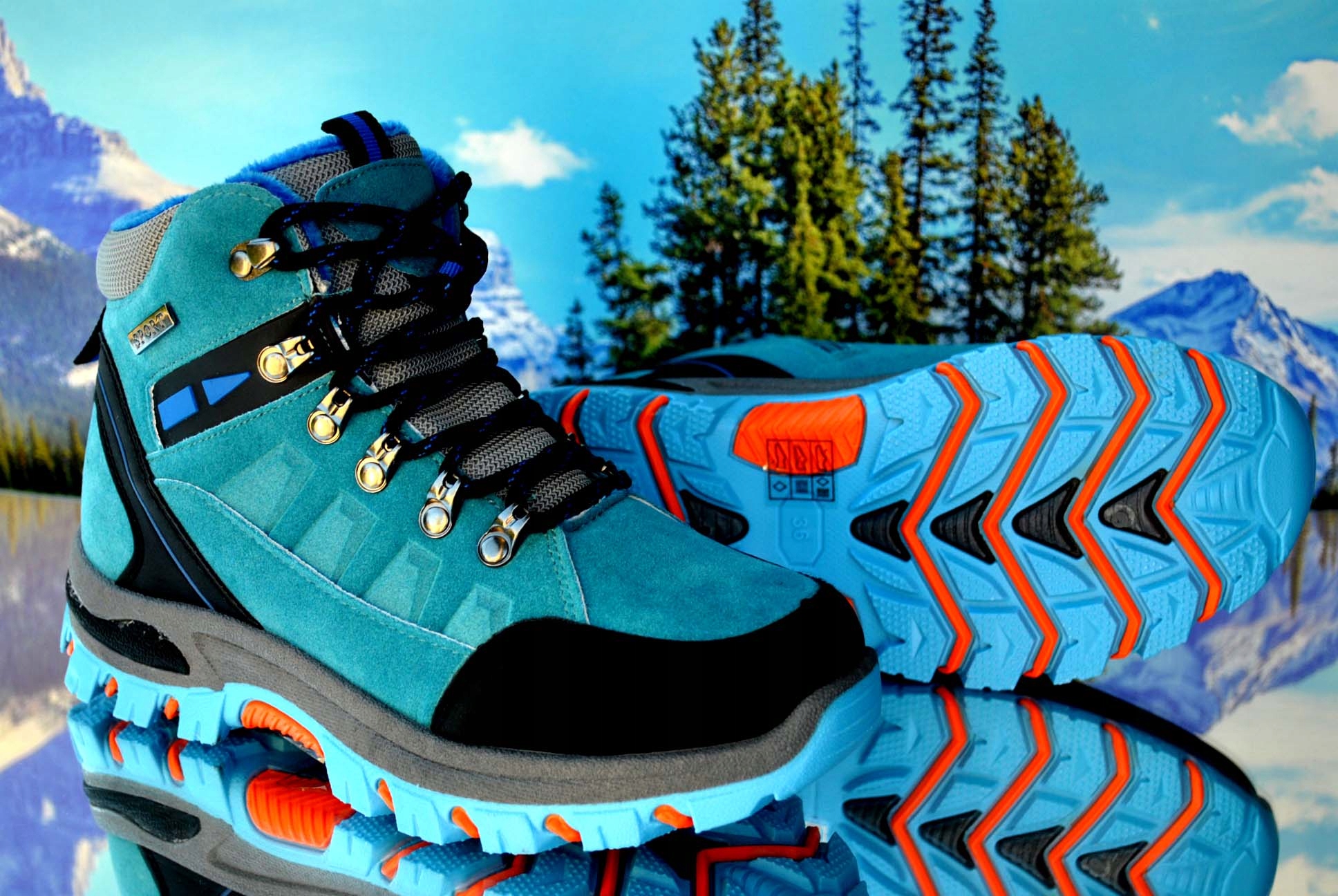 BUTY ZIMOWE OUTDOOR TREKINGI ŚNIEGOWCE TURYSTYCZNE SPORT MŁODZIEŻOWO DAMSKI Kolor niebieski