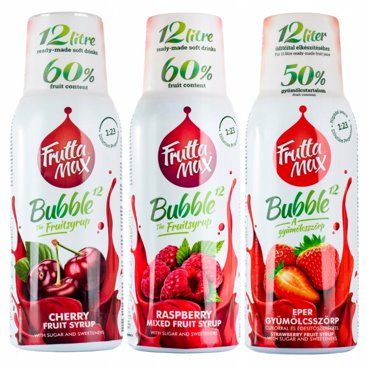 Syrop do saturatora koncentrat Fruttamax 3 x 500ml WIŚNIA MALINA TRUSKAWKA