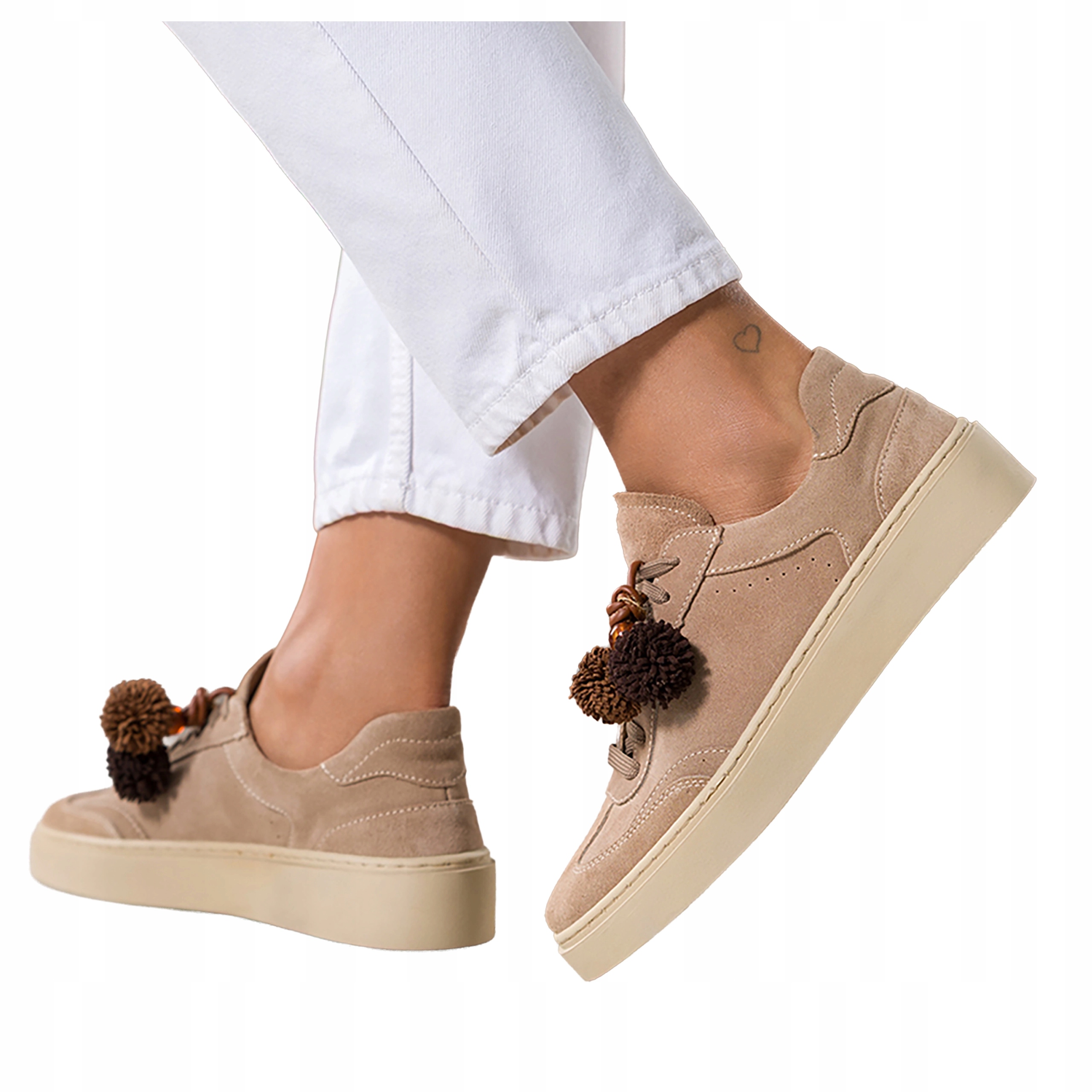 Béžové dámské šněrovací sportovní tenisky na platformě, kožené, velikost 36