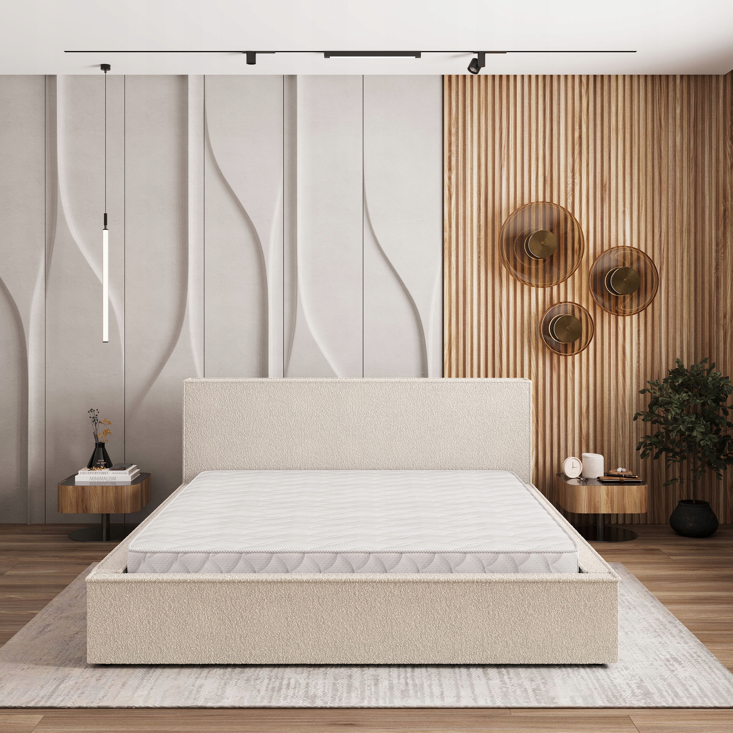 Čalouněná postel Celora 180 x 200 cm Komfortní Boucle Beránek Krémová