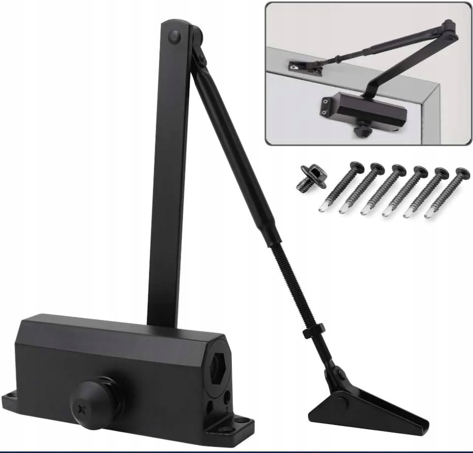 SAMOZAMYKACZ DO DRZWI 45 kg Z BLOKADĄ OTWARCIA ZAMYKACZ Z RAMIENIEM