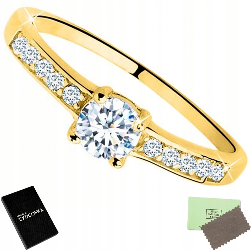 

Piękny Złoty Pierścionek Zaręczynowy Srebro 925