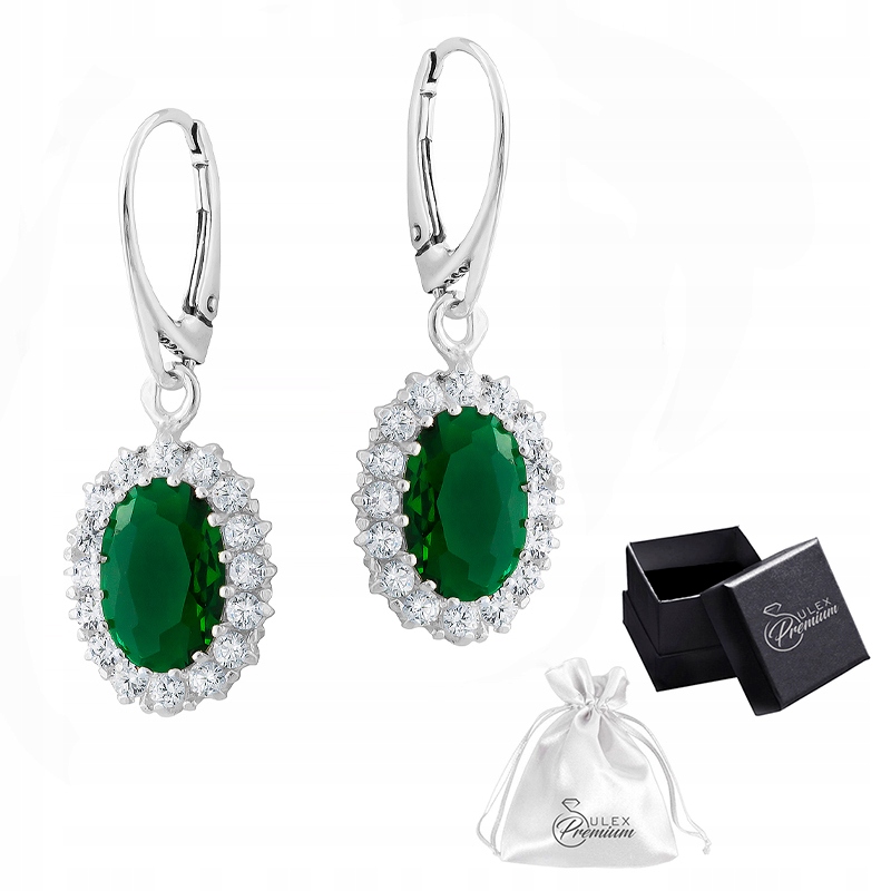 Stříbrné náušnice ryzost 925 Diana Elegantní Náušnice Zirkon Smaragdová