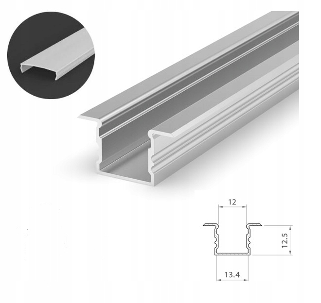 PROFIL LED WPUSZCZANY 1M SREBRNY+OSŁONA MLECZNA Typ profil do LED