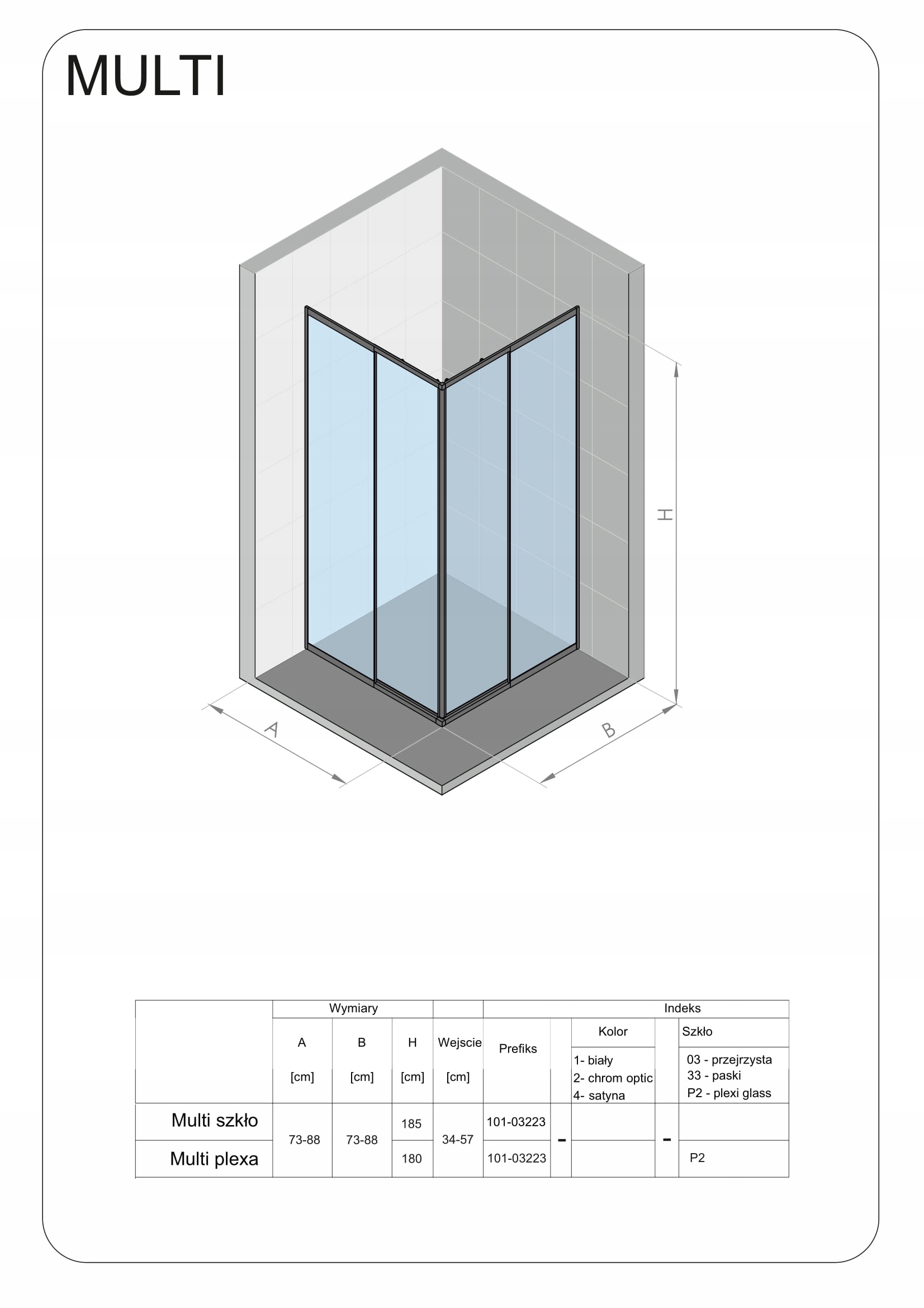 kabina prysznicowa Multi 80x80 pleksi biała Głębokość 80 cm