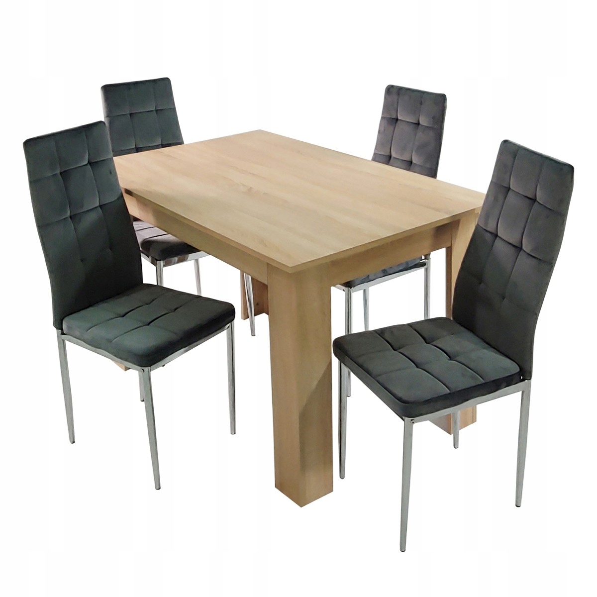 Stół Modern sonoma 4 krzesła Monako velvet szare