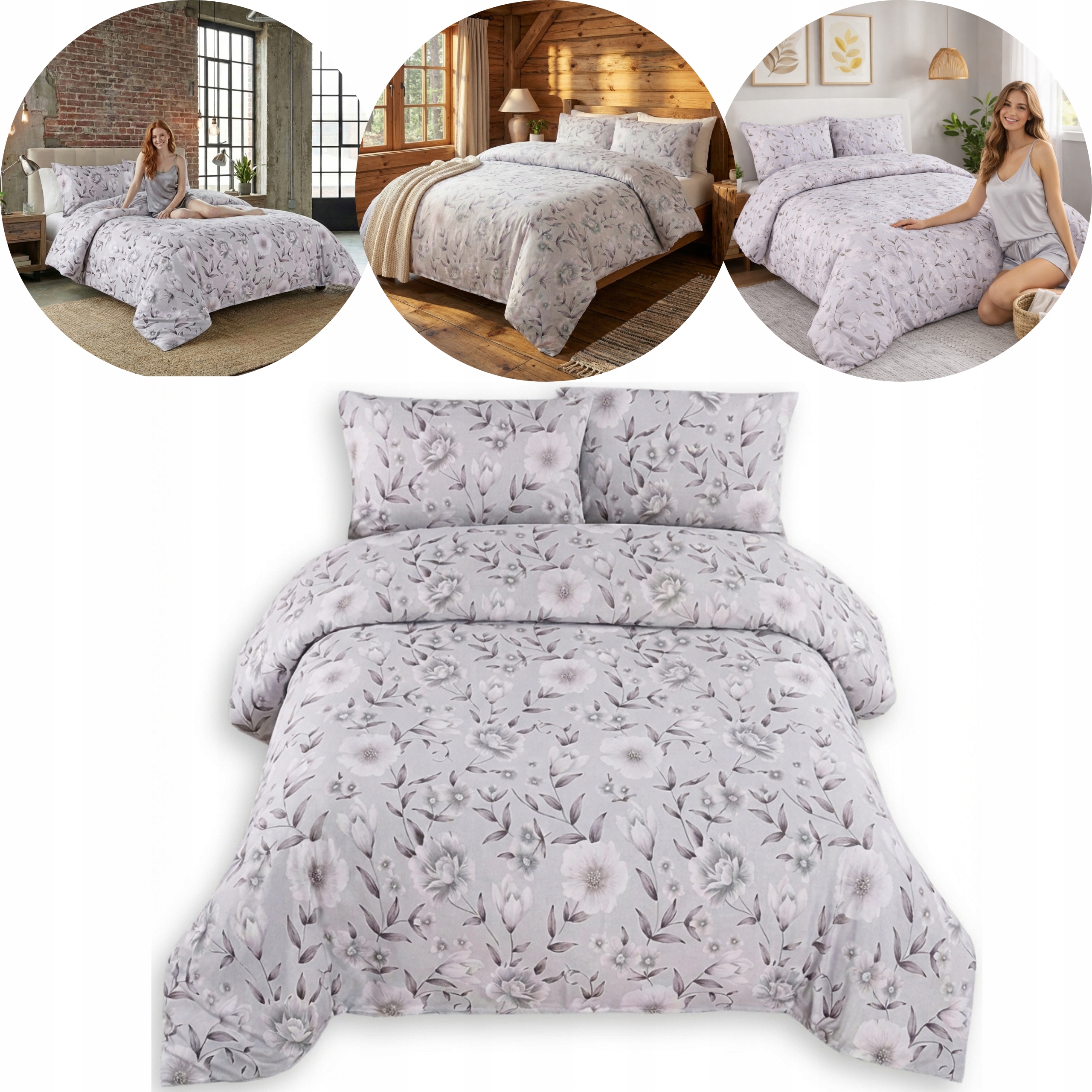 Sada Povlečení Rosa 160x200 cm 2 povlaky na polštáře 70 x 80 cm Vzor Květiny