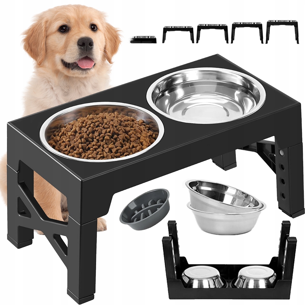 Misky Na Nastavitelném Stojanu, Dvojitá Miska, Velká, Nepromokavá, 2V1 Pro Psa