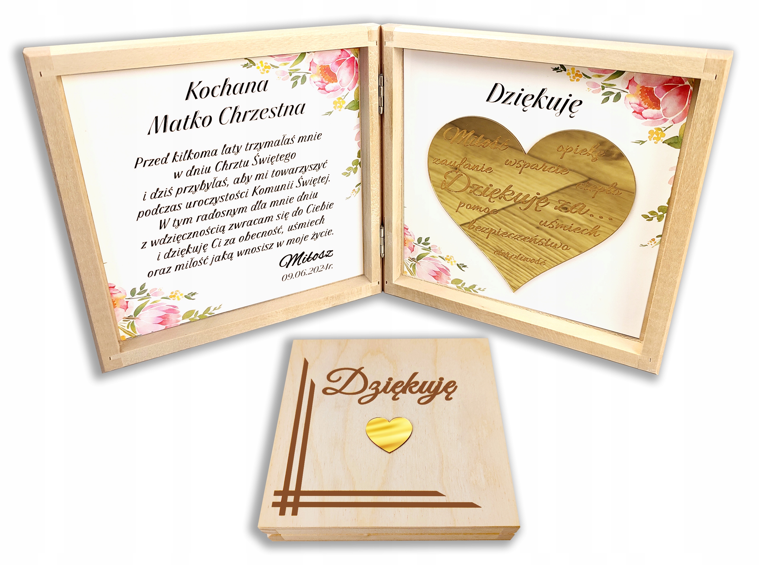 PODZIĘKOWANIE NA KOMUNIA ŚWIĘTA PREZENT DLA CHRZESTNYCH DZIADKÓW SERCE IHS