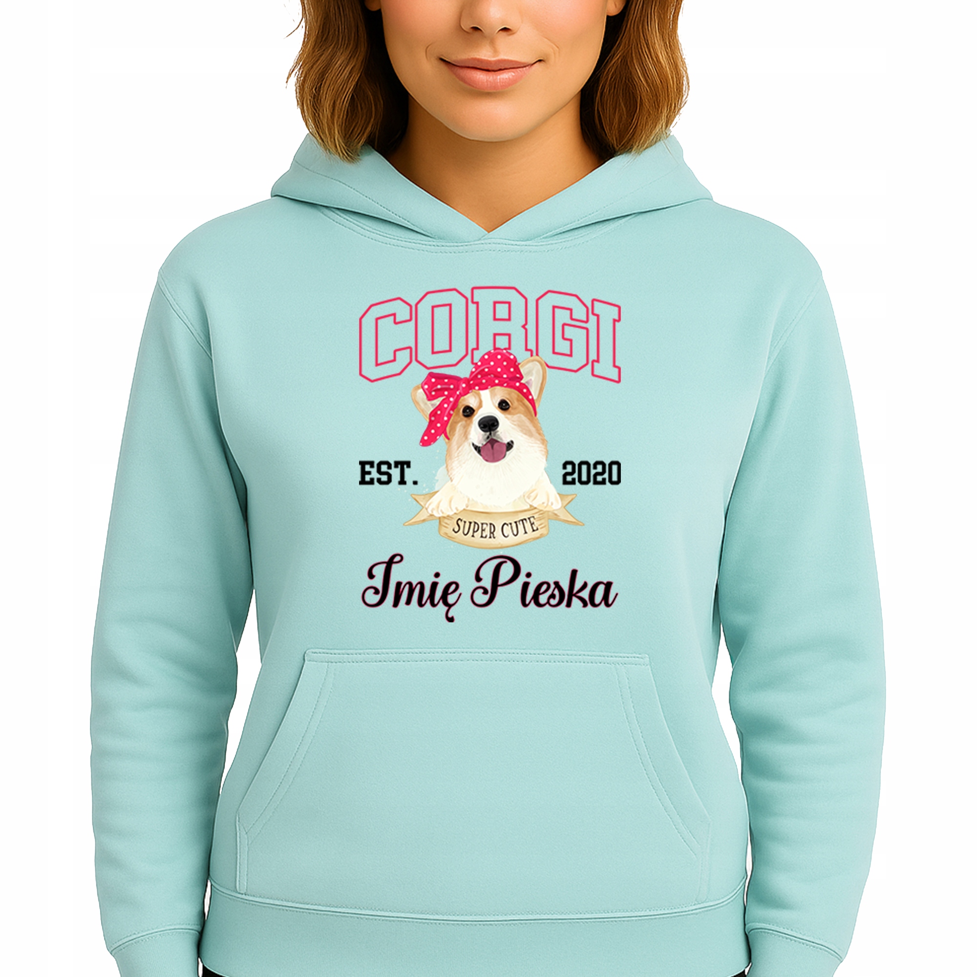 Mikina S Kapucí Mátová bavlněná mikina Módní Corgi Jméno Vel M