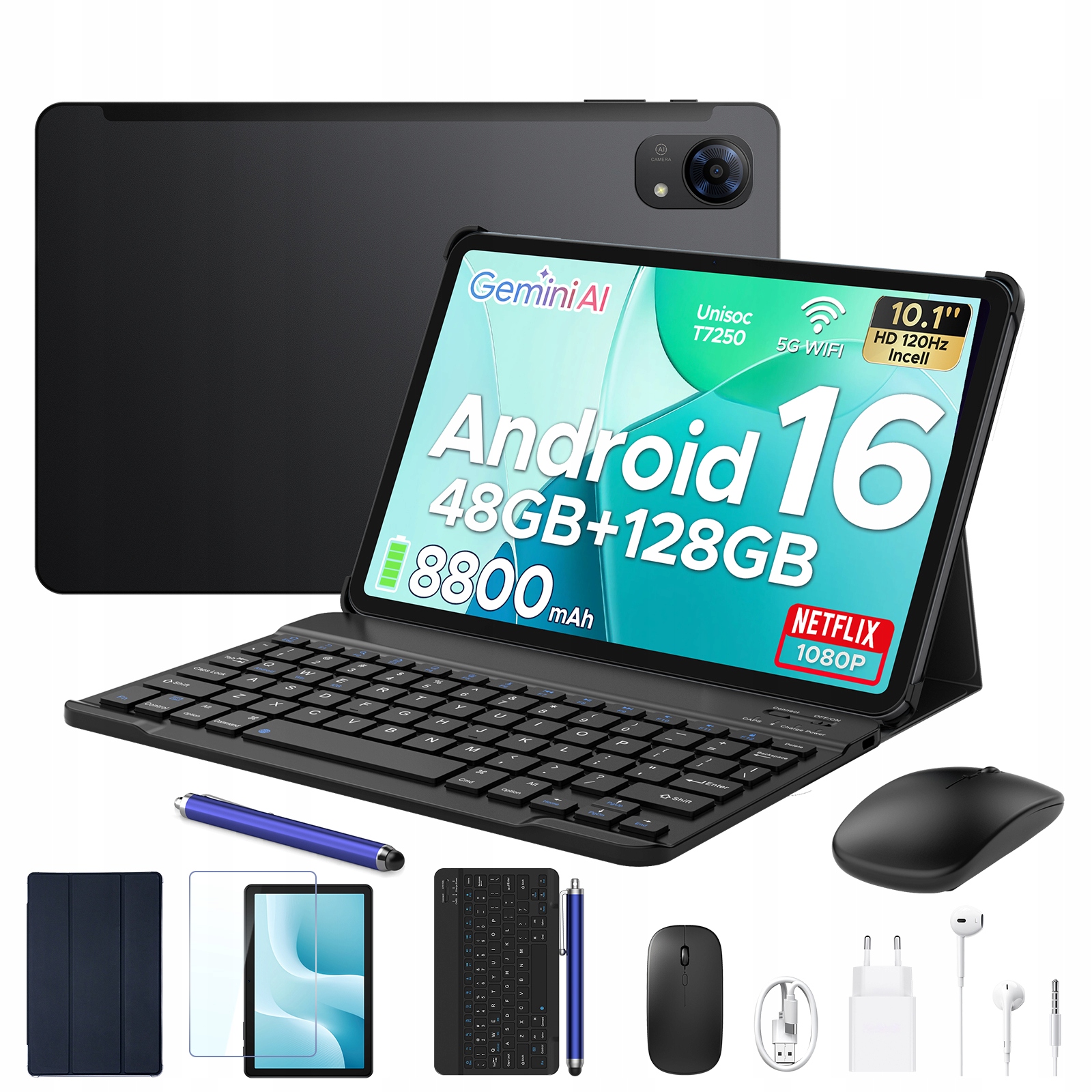 Tablet Pockam P10PRO 10.1 cali Android16 8/128GB 8800mAh 120Hz WiFi Zestaw