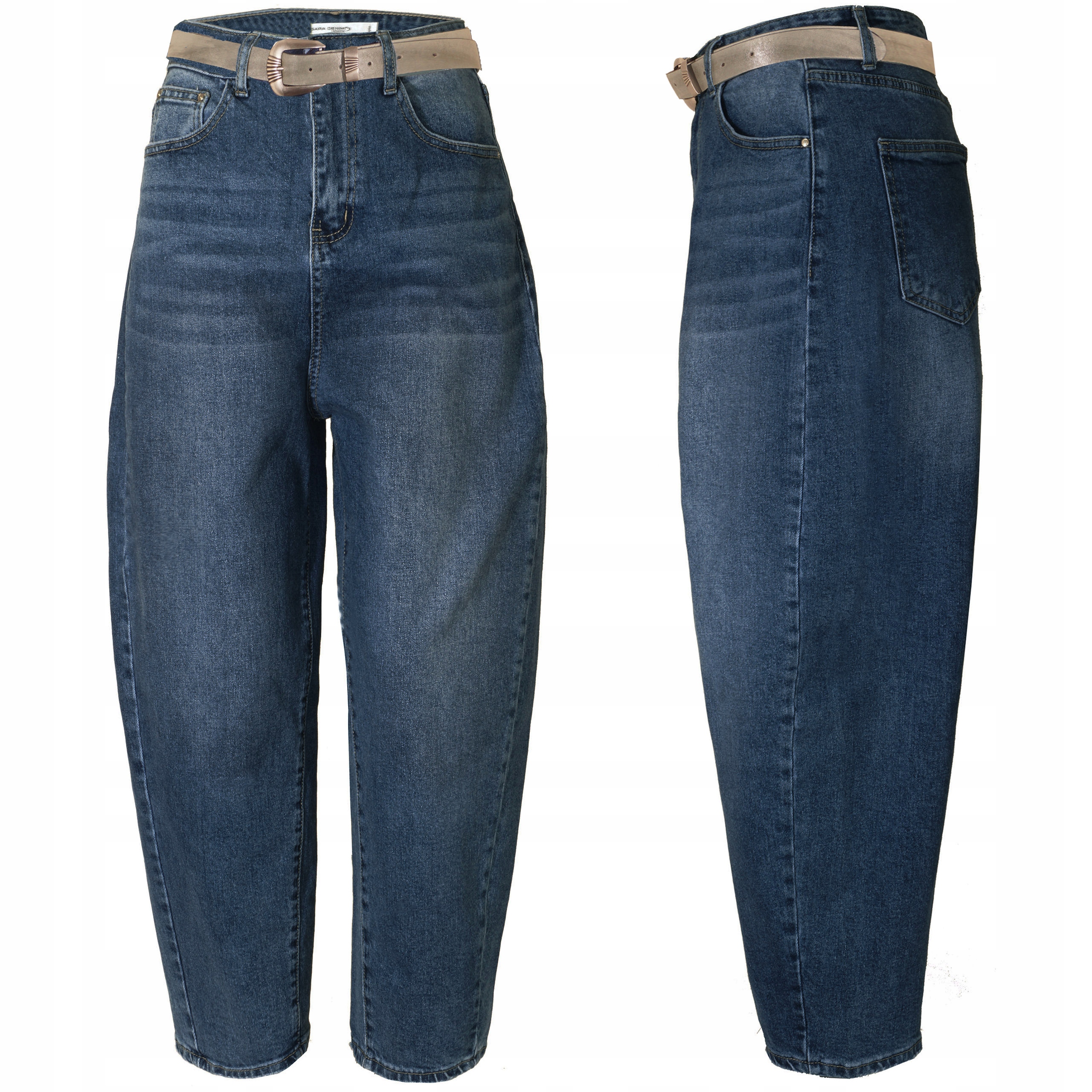 M.Sara Spodnie Damskie Jeansy Balloon Luźne Wysoki Stan 3XL 46