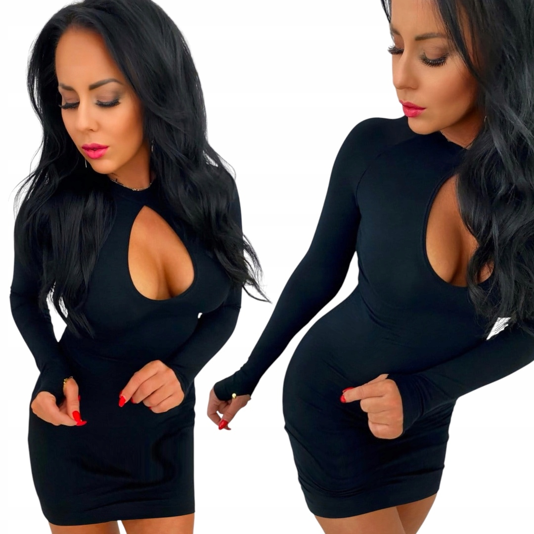 Dámské společenské Šaty s výstřihem, elegantní večerní šaty, dlouhý rukáv, L 40