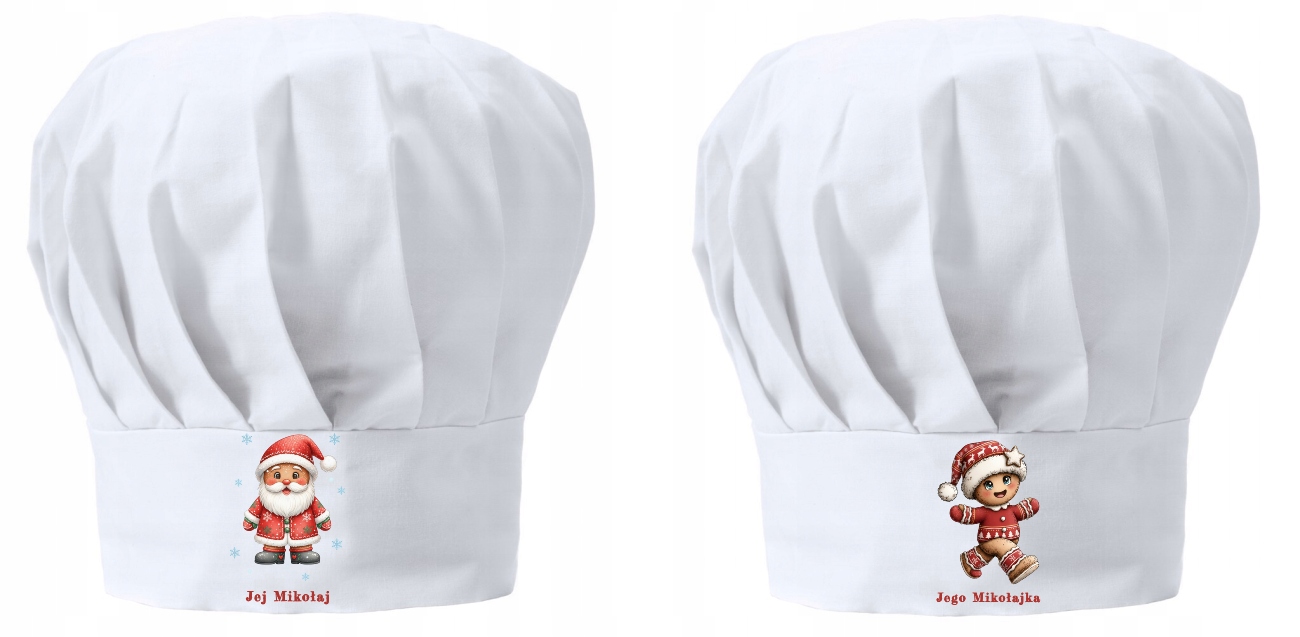 Vánoční kuchařská čepice x2 pro pár Její Mikuláš Jeho Mikuláš Dárek
