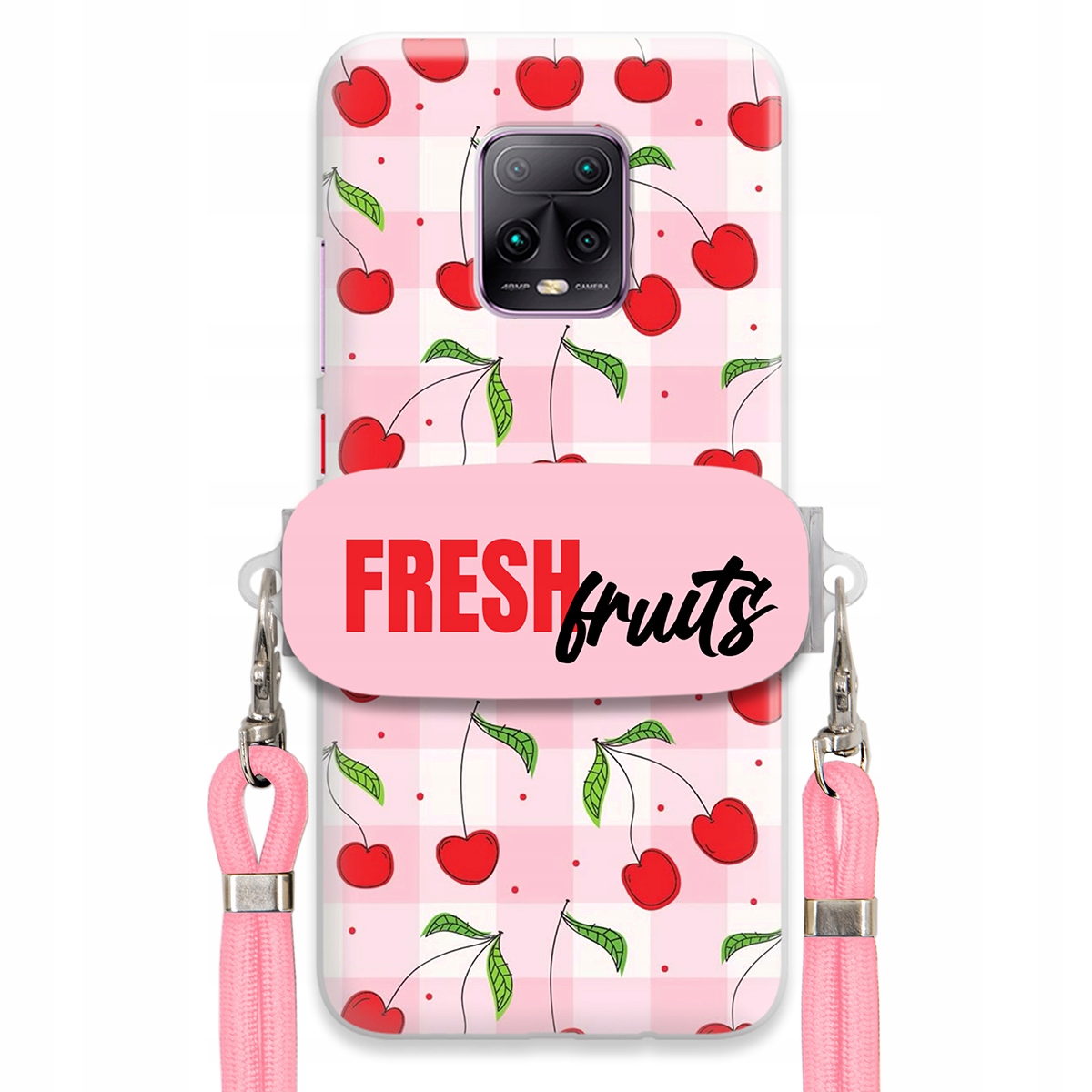 Pouzdro pro Xiaomi Redmi 10X 5G Case Držák Šňůra Růžová Fresh Fruits Mřížka