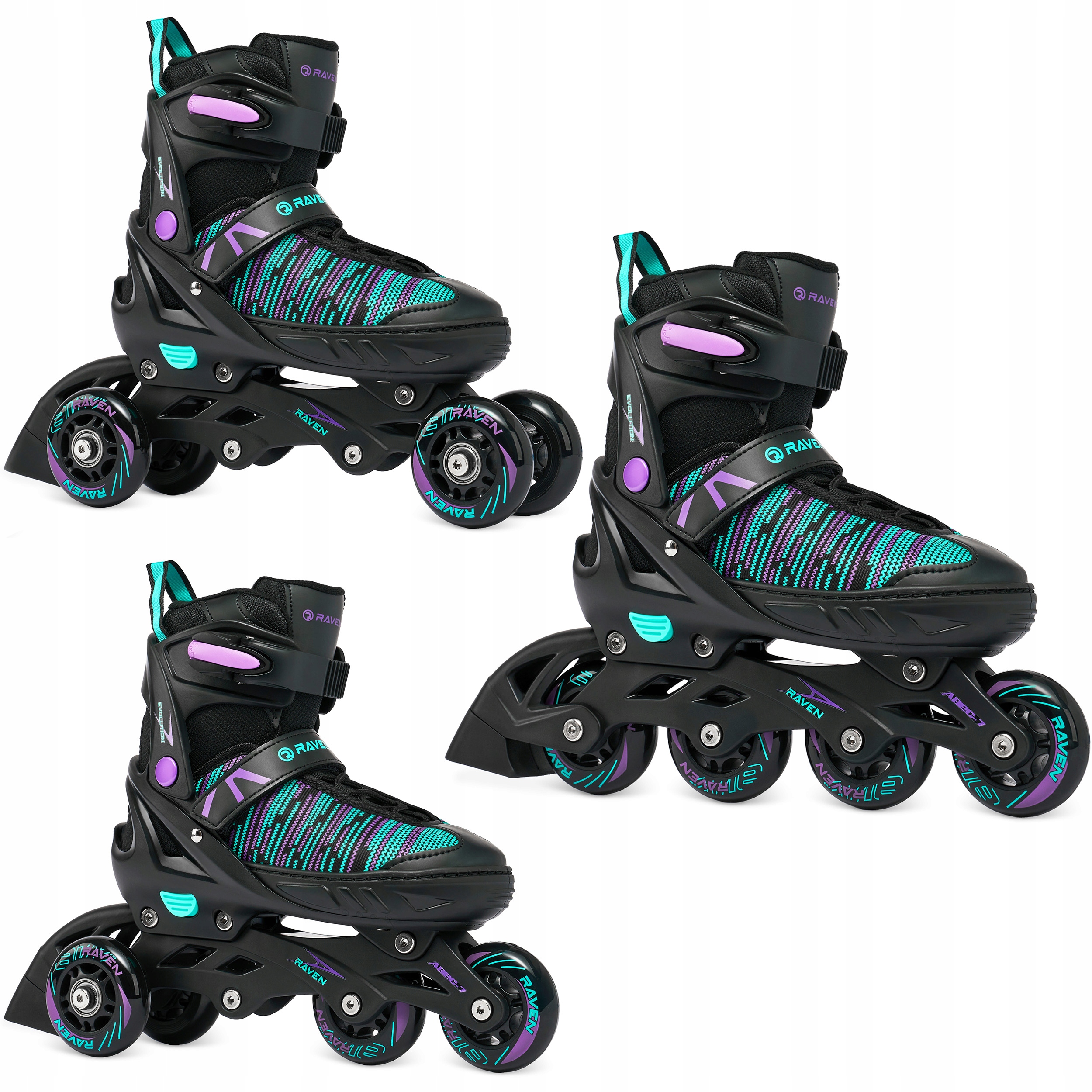 Rolki Wrotki 3w1 Regulowane Raven Cande Black/Mint/Violet 38-42
