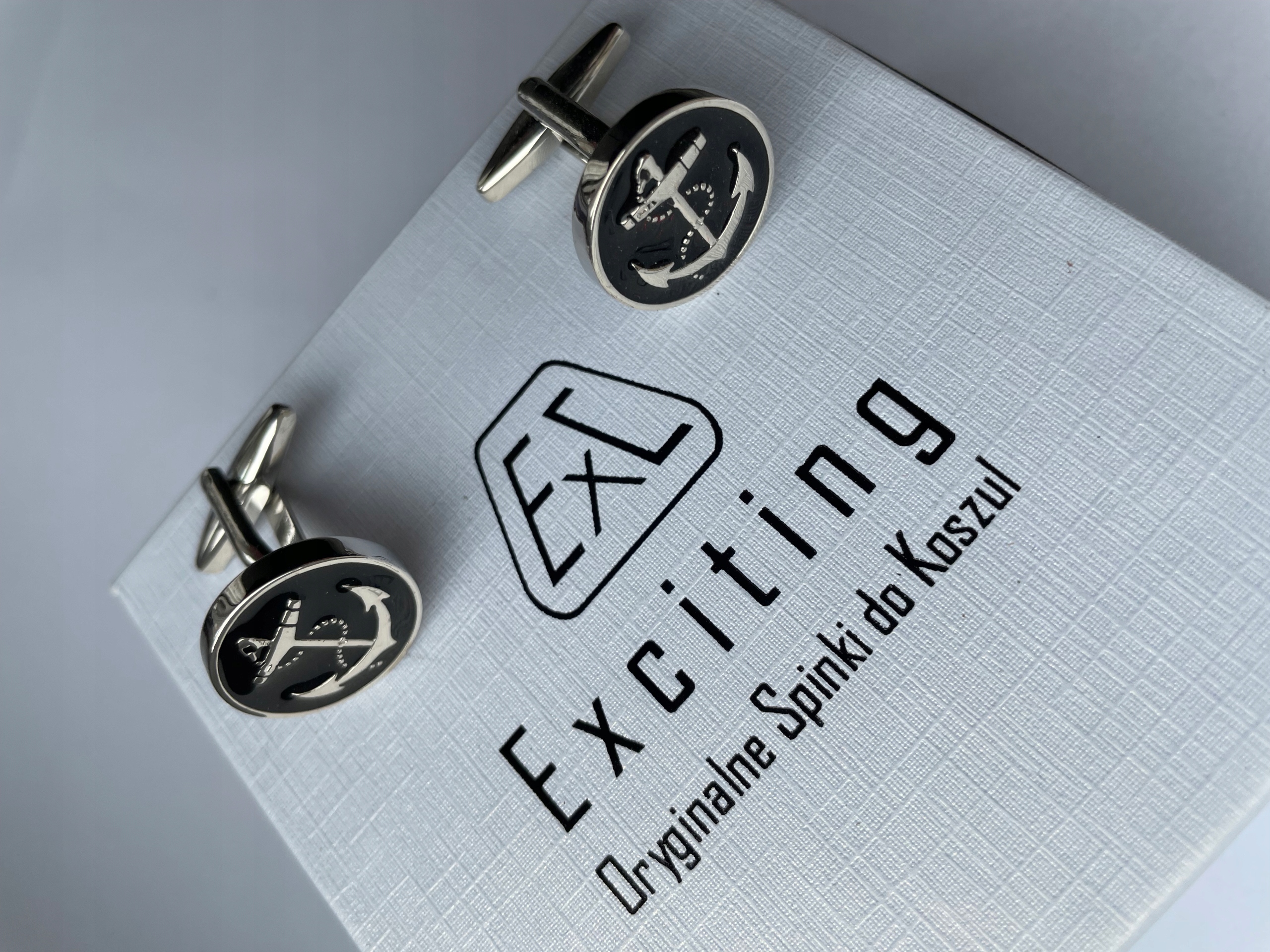 Pánské manžetové knoflíčky Exc námořní černé kotvy Sr.