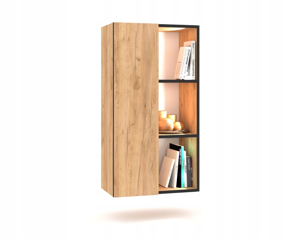 Závěsná vitrína Rtv skříňka do obývacího pokoje Komoda Dub Craft Zlatá Černá Led