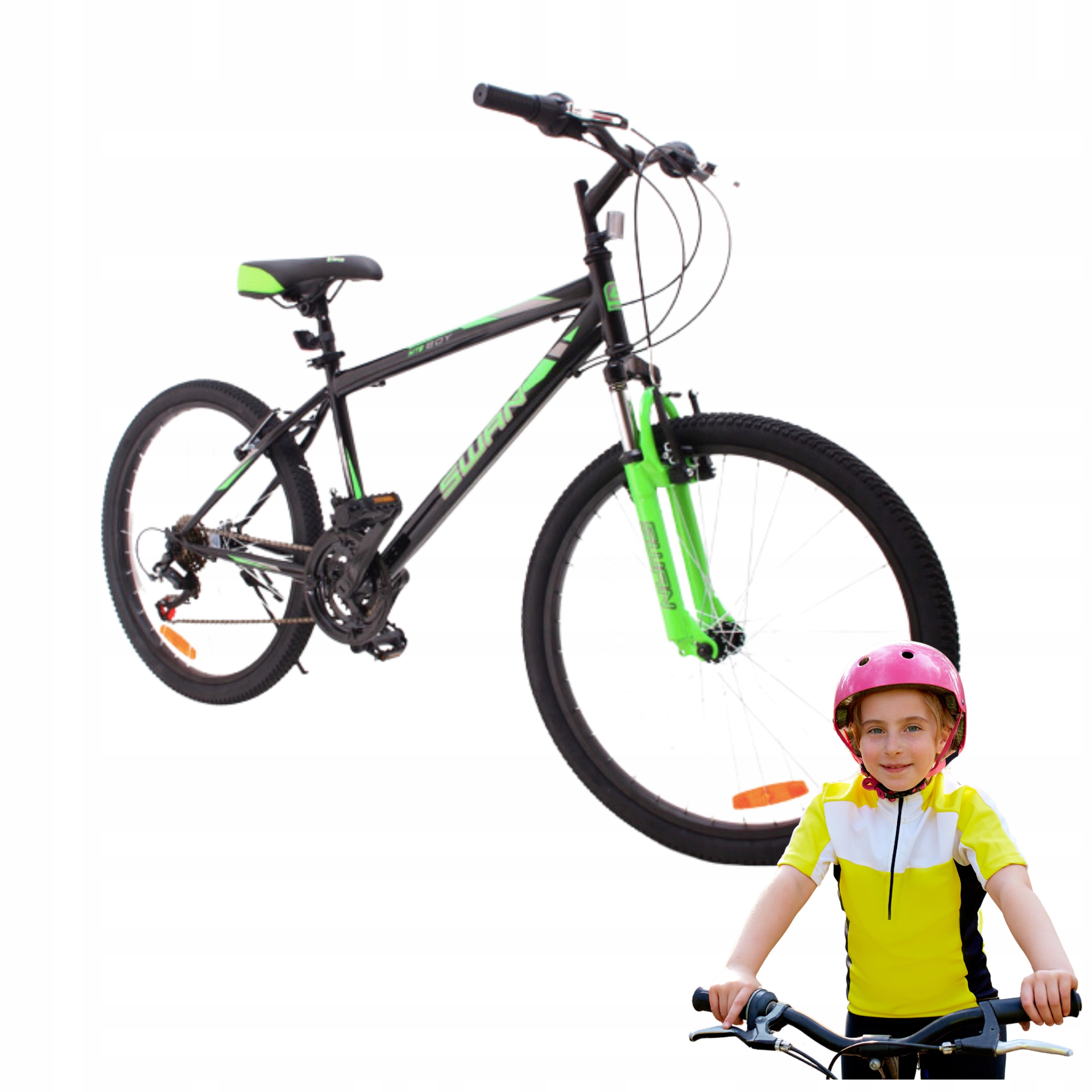 ROWER DZIECIĘCY GÓRSKI SHIMANO 18 BIEGÓW SWAN BOY TARCZE RAMA 15" KOŁA 24"