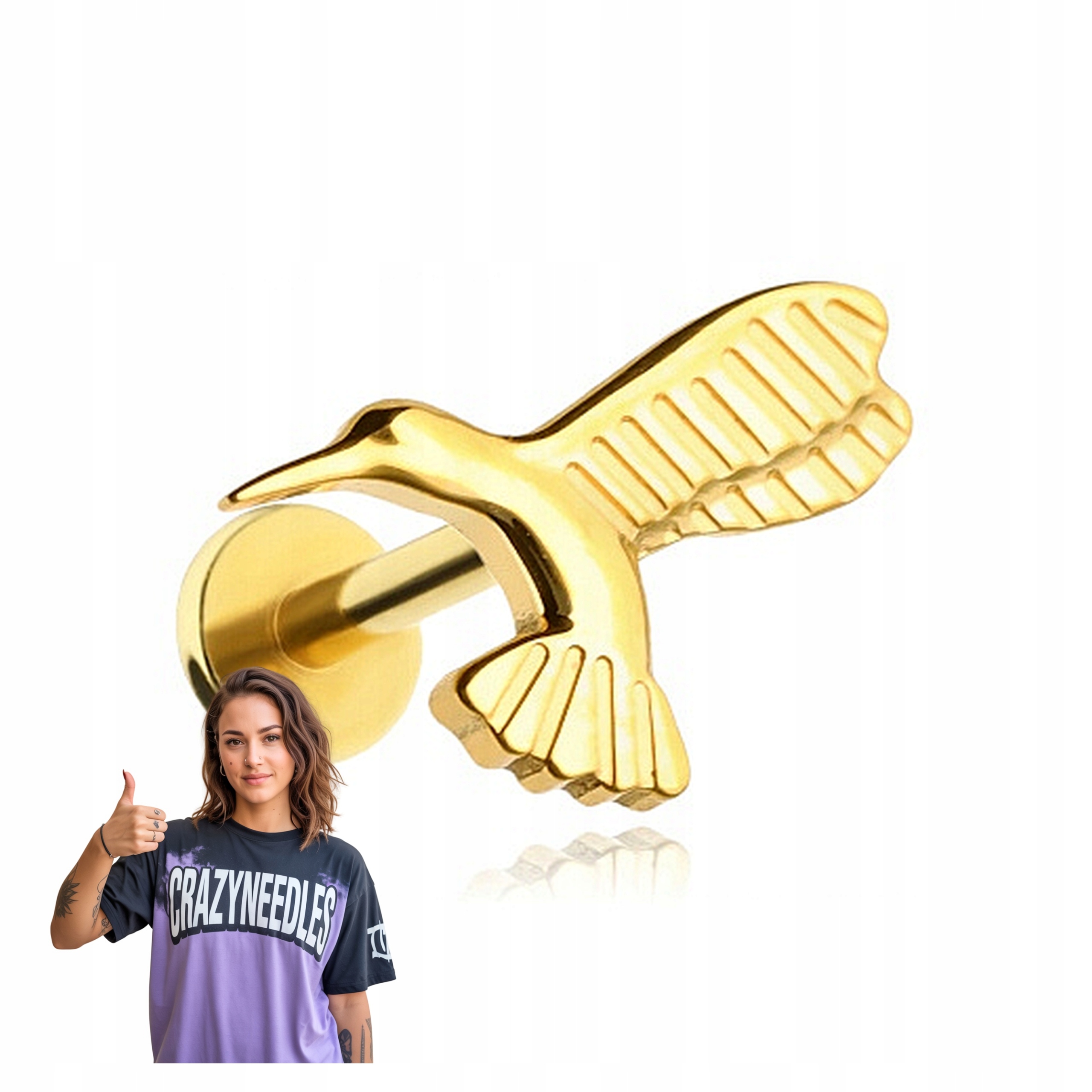 Titanový náušník labret kolibřík zlatý 1,2/8