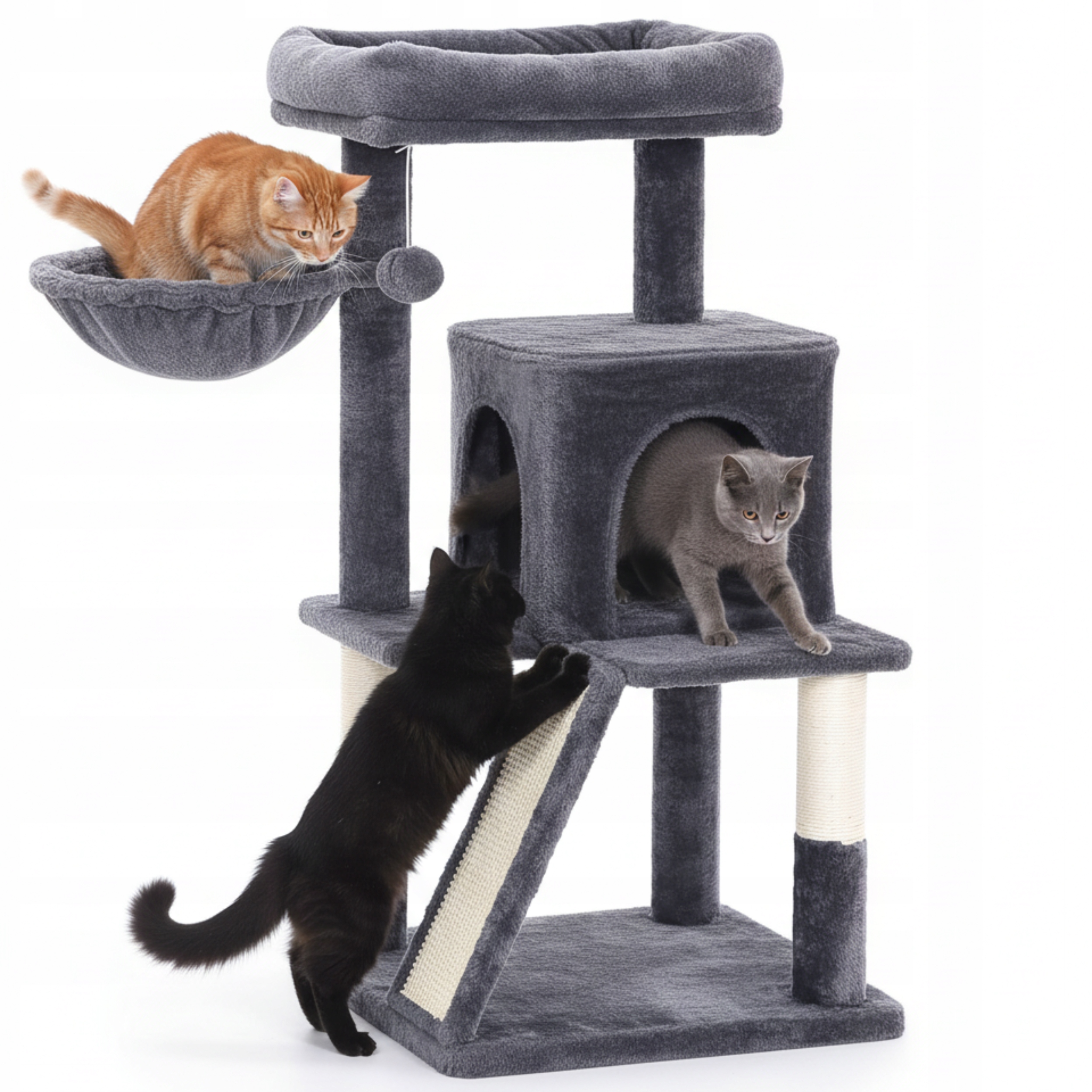 Drapak dla Kota Legowisko Domek Słupek z Zabawkami Lina Sizal 3 Poziomy