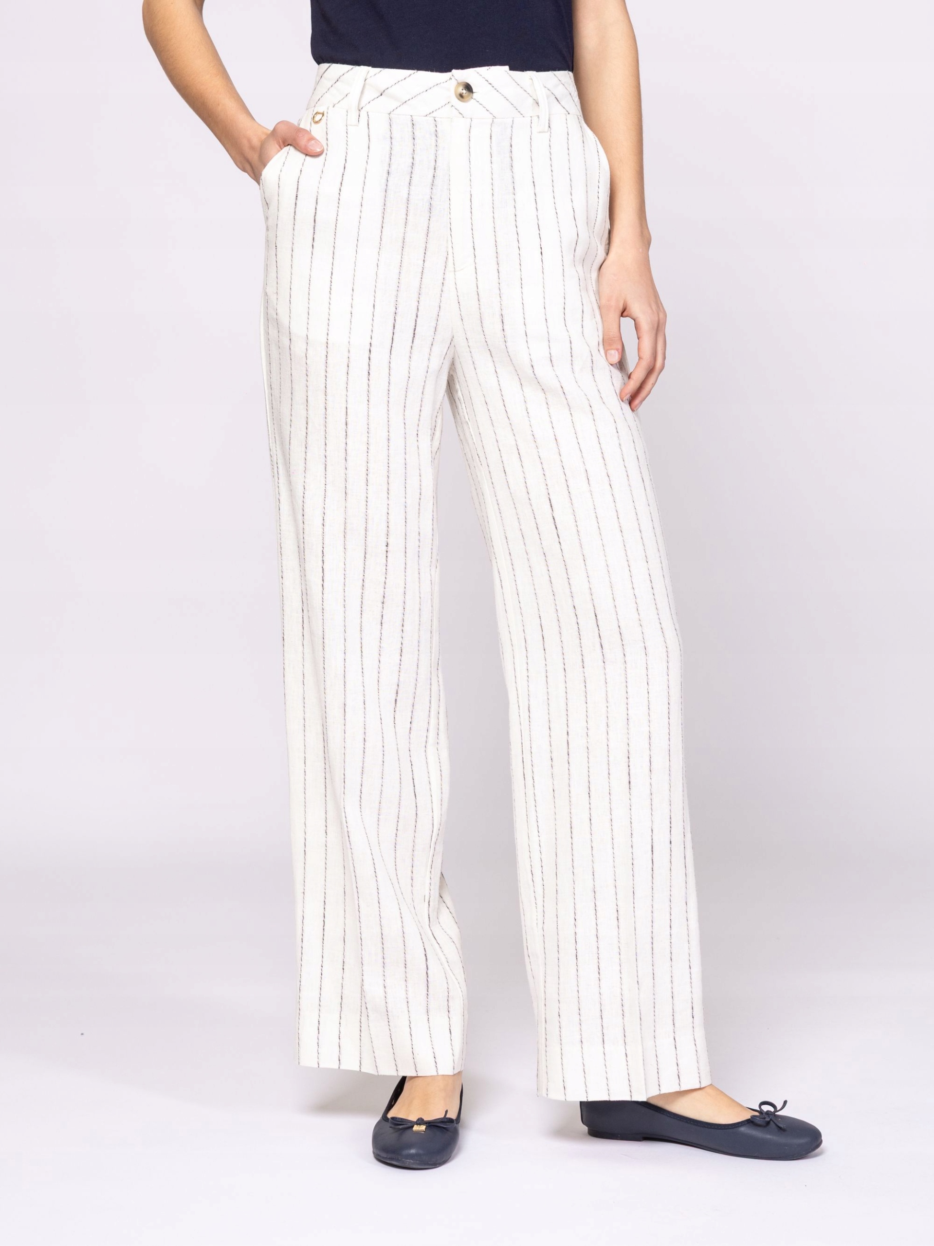 Heavy Tools Dámské Volné Kalhoty Se Širokou Nohavicí Fiby Striped Bílé 28