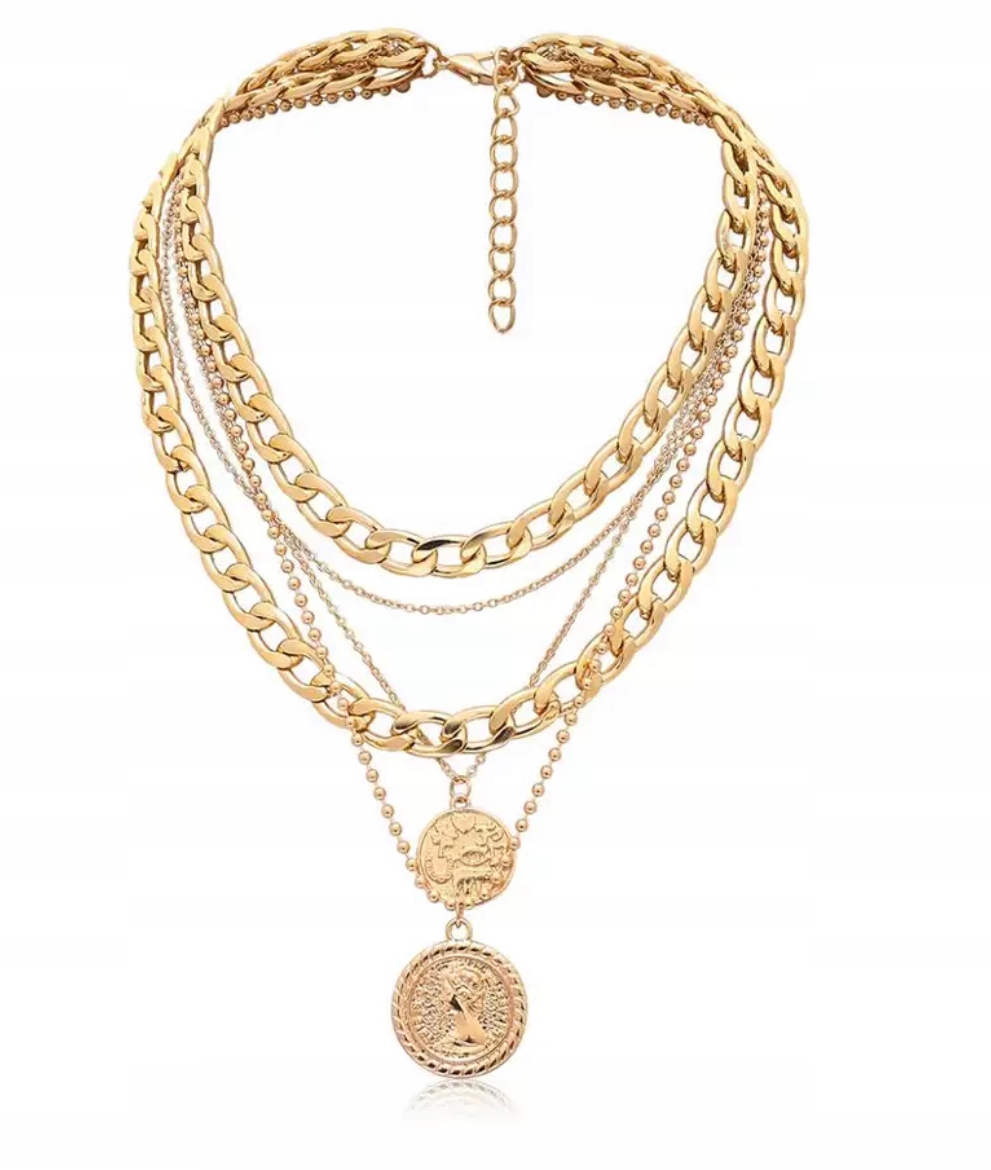ŁAŃCUCH GRUBY WIELOWARSTWOWY ZŁOTY MONETA CHOKER Marka Inna marka