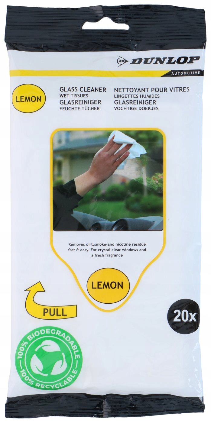 Dunlop Mokre Chusteczki do czyszczenia Szyb i nie tylko 20 szt. Lemon