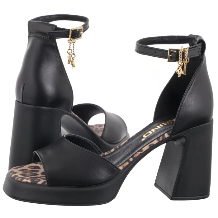 Dámské kožené sandály na podpatku Karino černé 5134/164-P