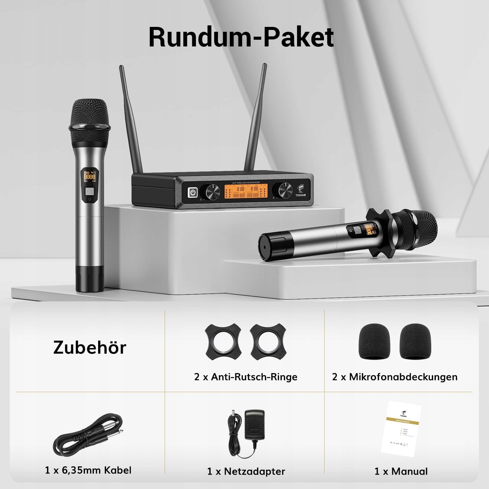 TONOR Mikrofon Bezprzewodowy UHF Dual Karaoke DJ Kościół Spotkania 60m — miniatura 9