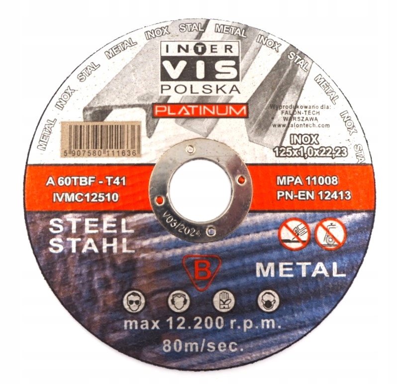TARCZA TARCZE DO CIĘCIA METALU 125 /1 INTER-VIS PL Kod producenta IVMC12510