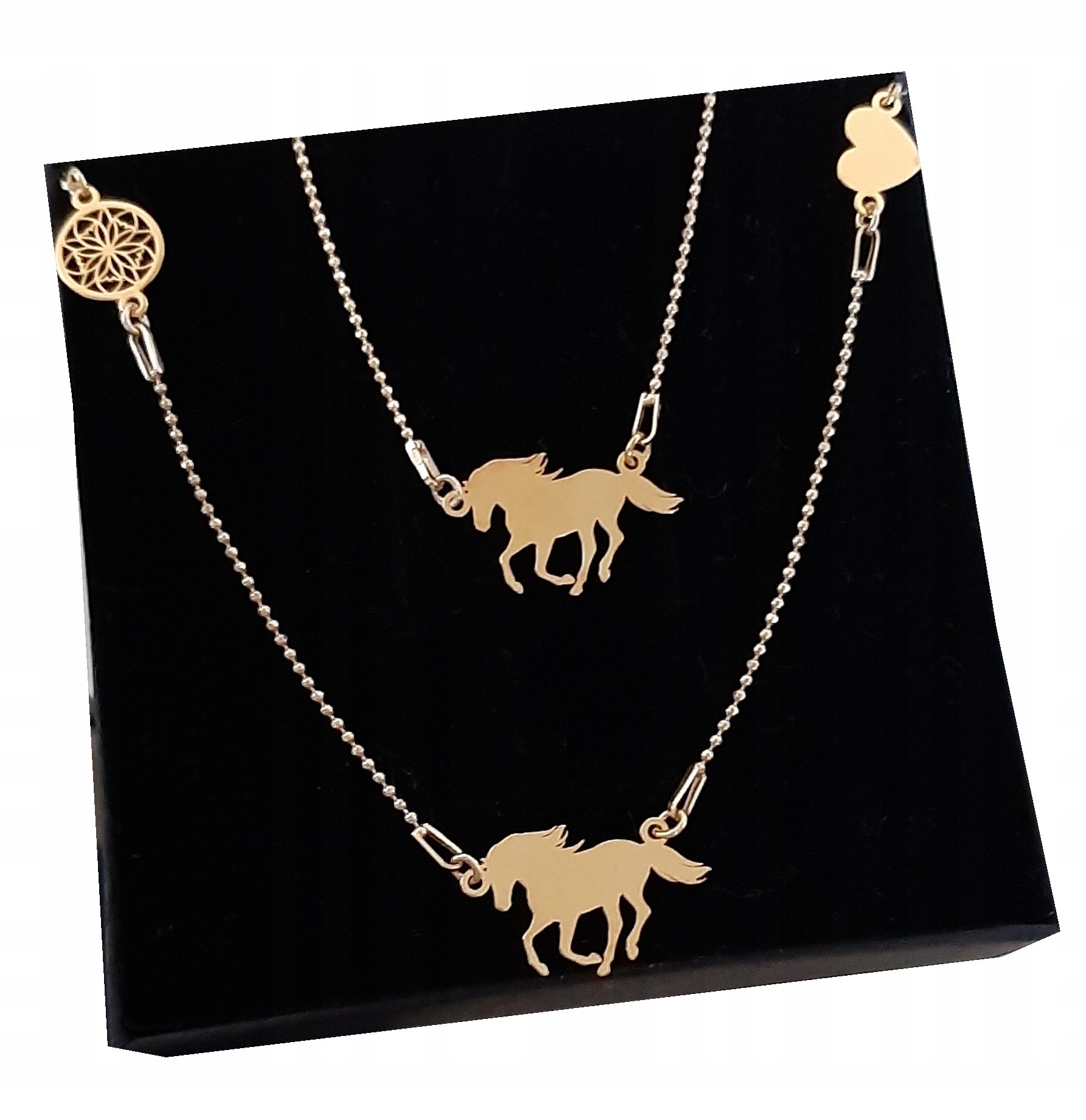 

Komplet Celebrytka 3 Zawieszki konik serce ażur