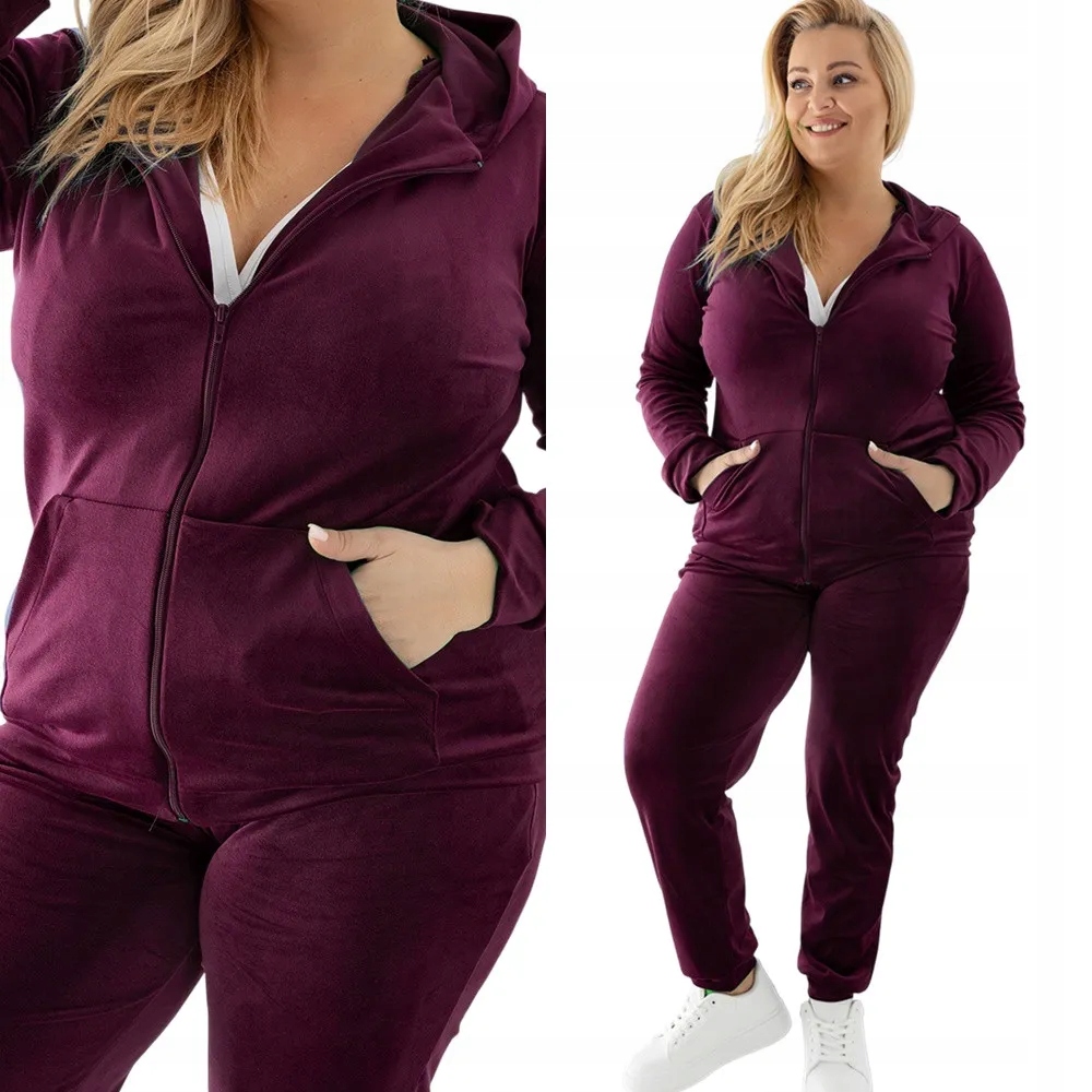 Dámský Teplákovka Velurový komplet s kapucí 3XL 46 Bordová