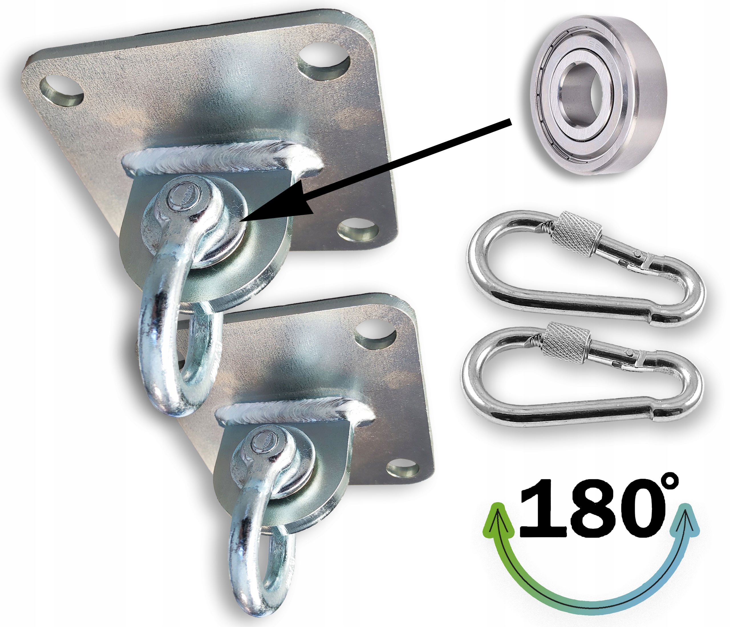 Stropní držák pro houpací houpačku s ložiskem a šeklem Stříbrný Pozink 2x