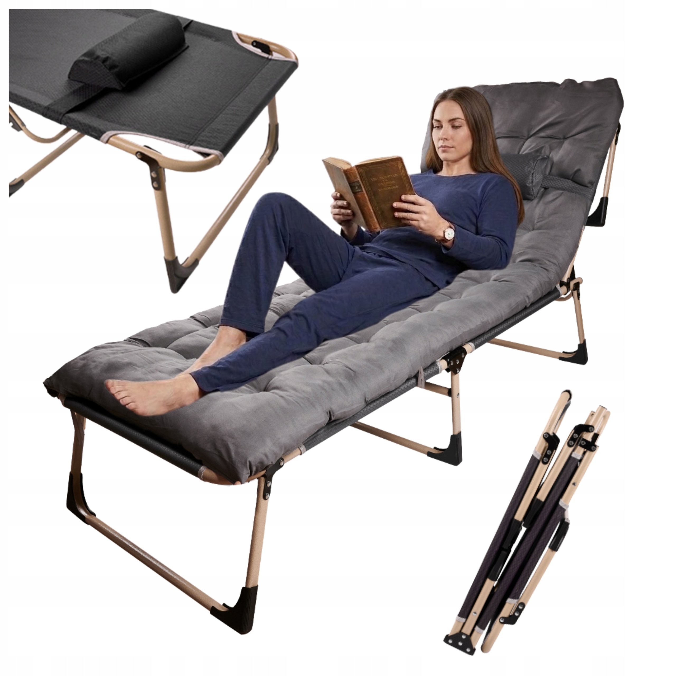 Łóżko Turystyczne Z Materacem Składane Polowe Leżak Ogrodowy Przenośny