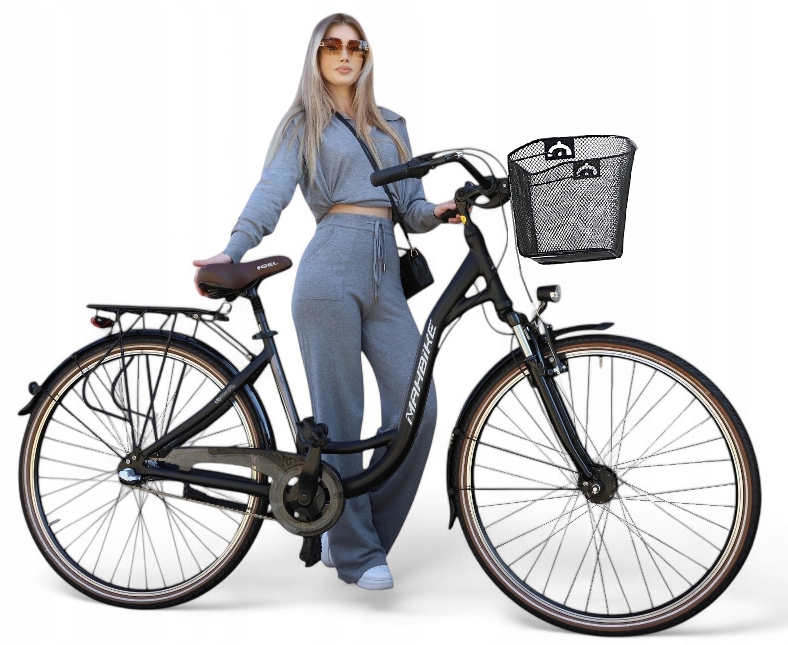 Aluminiowy Lekki Rower 28" Miejski Damski Męski Czarny 3 Biegi Shimano Kosz