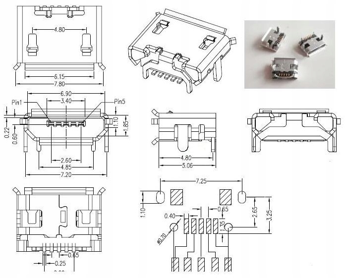 

Gniazdo micro Usb typu B do montażu Smd 2535