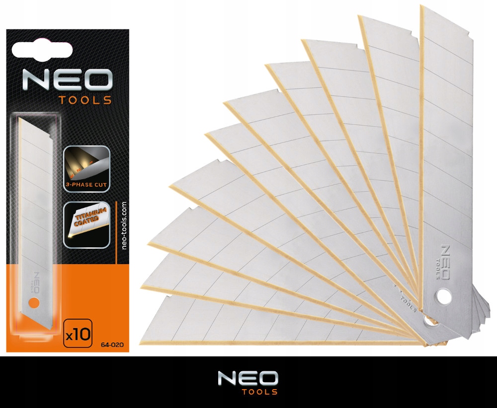 NEO KOMPLET OSTRZA ŁAMANE WYMIENNE POKRYTE TYTANEM 18mm 10 SZTUK 64-020