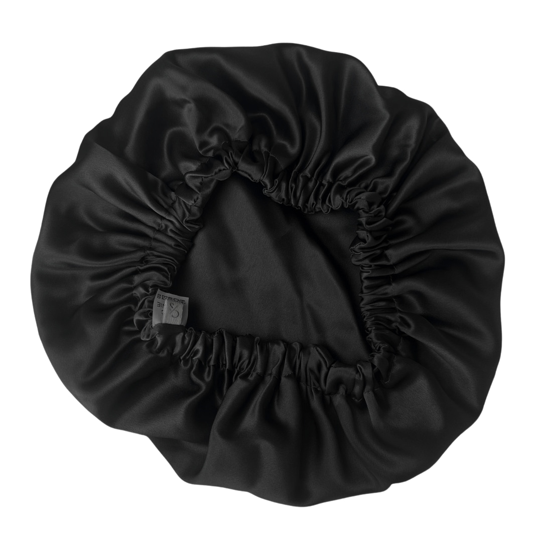 Hedvábná čepice na spaní, čepice z hedvábí 100% hedvábí černá