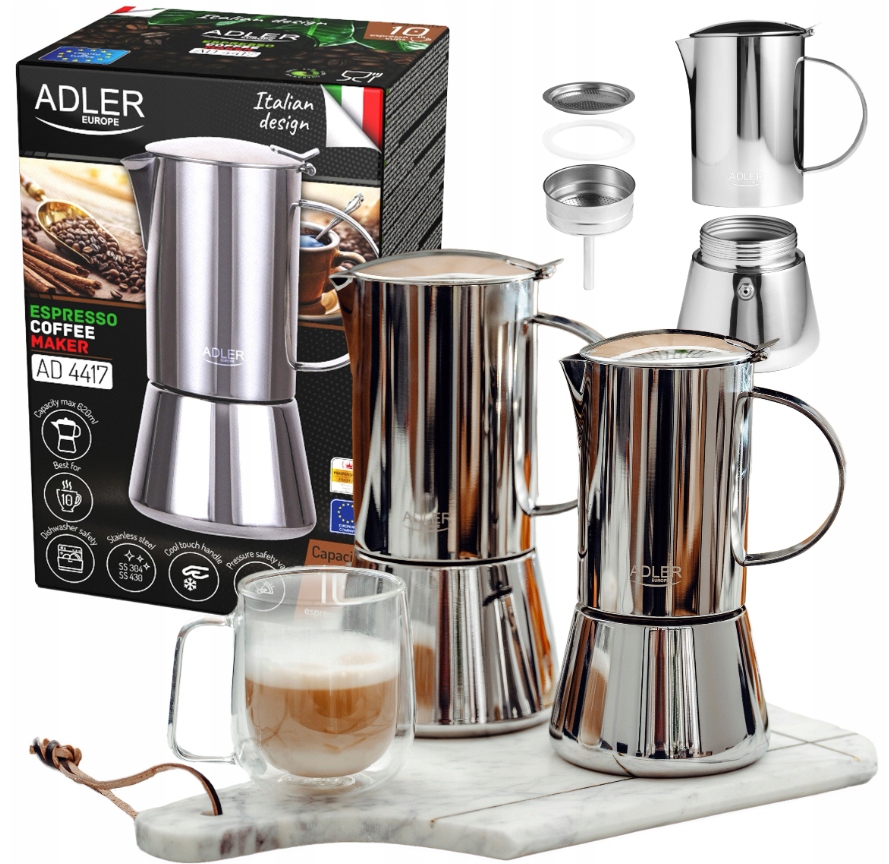 Kávovar Na Kávu Espresso 620 ml A4417 Funguje na indukci plynu Ocel