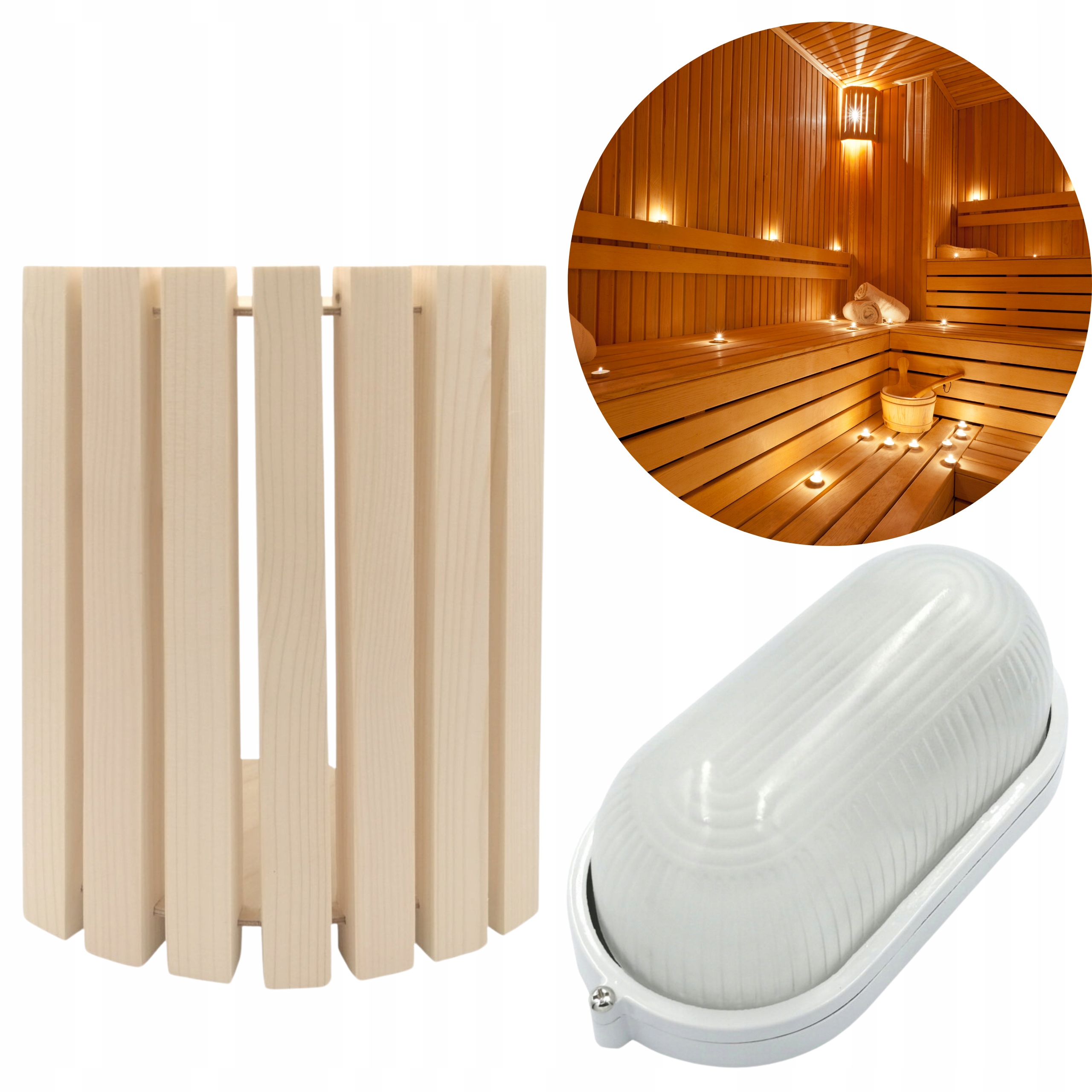 Sada pro osvětlení sauny Porjun Abažurová lampa Dřevěná Borovice Rohová