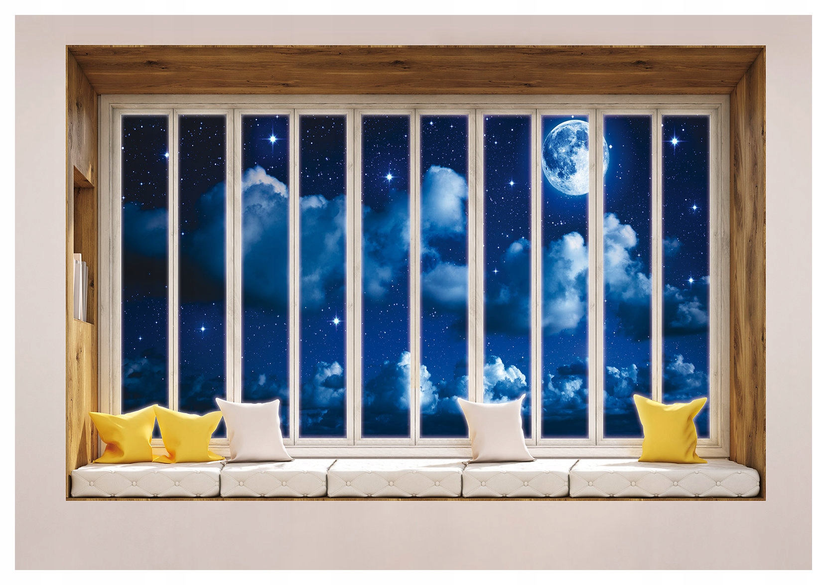 Vliesová fototapeta Noční obloha v okně Měsíc v rámu 416x290 lepidlo