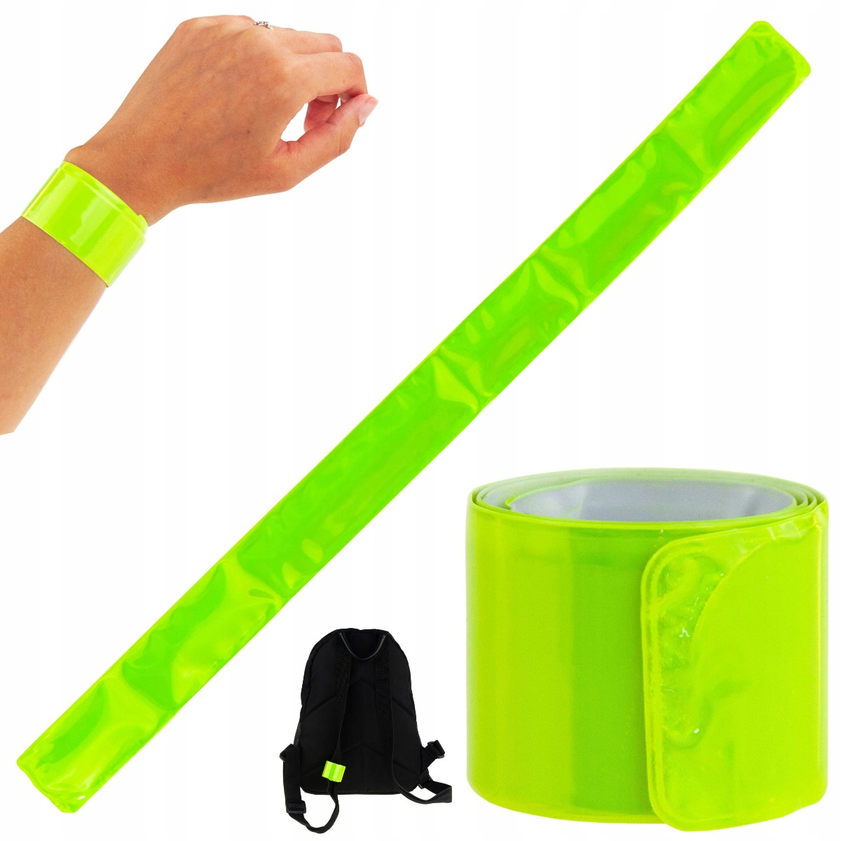 OPASKA ODBLASKOWA SAMOZACISKOWA ŻÓŁTA OSTRZEGAWCZA ODBLASK NA RAMIĘ RĘKĘ