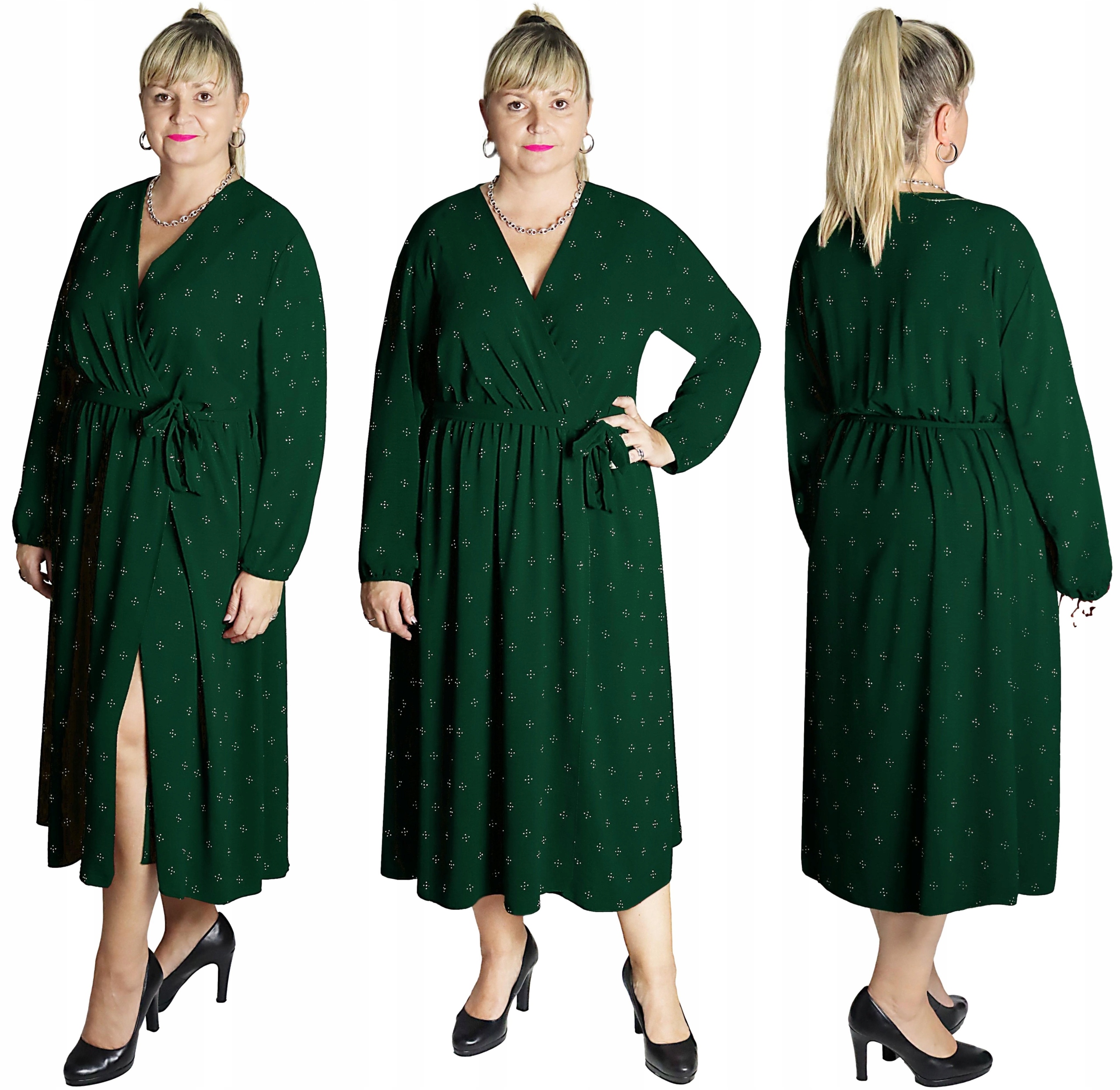 Elegantní Šaty S Rozparkem, barva Lahvová Zeleň vel 52