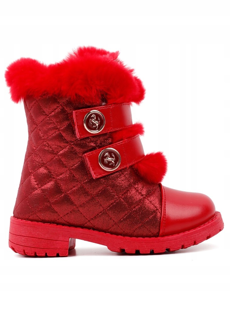 CZERWONE BOTKI DZIEWCZĘCE OCIEPLANE RZEPY ŚNIEGOWCE BUTY ZIMOWE SUWAKI Kolor czerwony