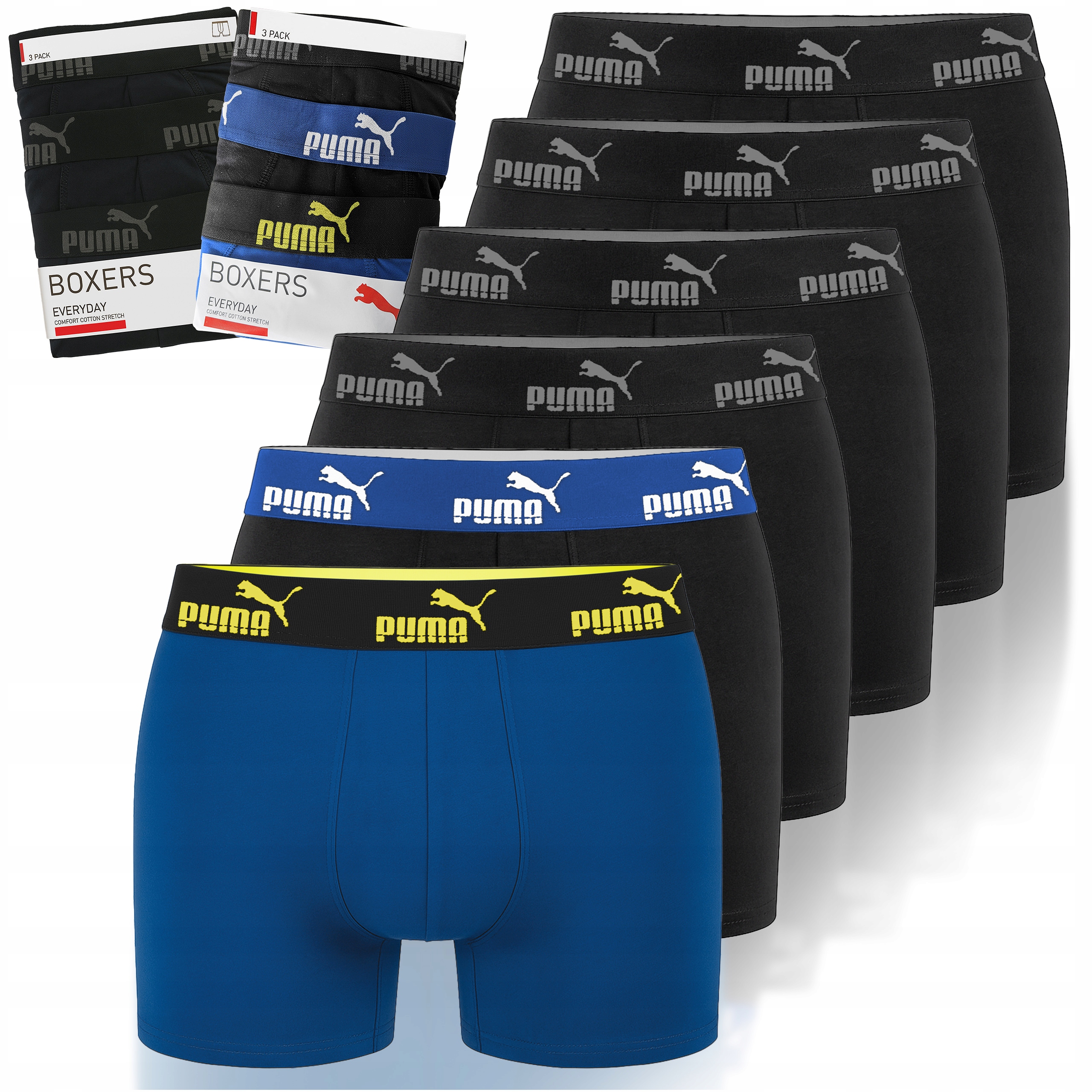 Puma Pánské boxerky 6 kusů Slipy Bavlna Black Blue Mix Velikost M