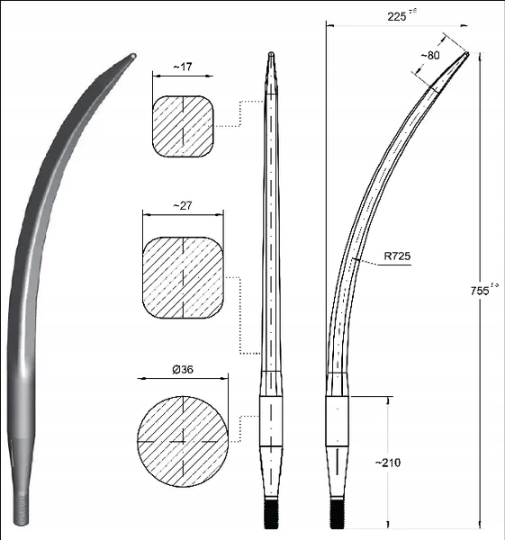 Ząb ładowacza, wygięty zamykający, profil kwadrato Producent części SHW