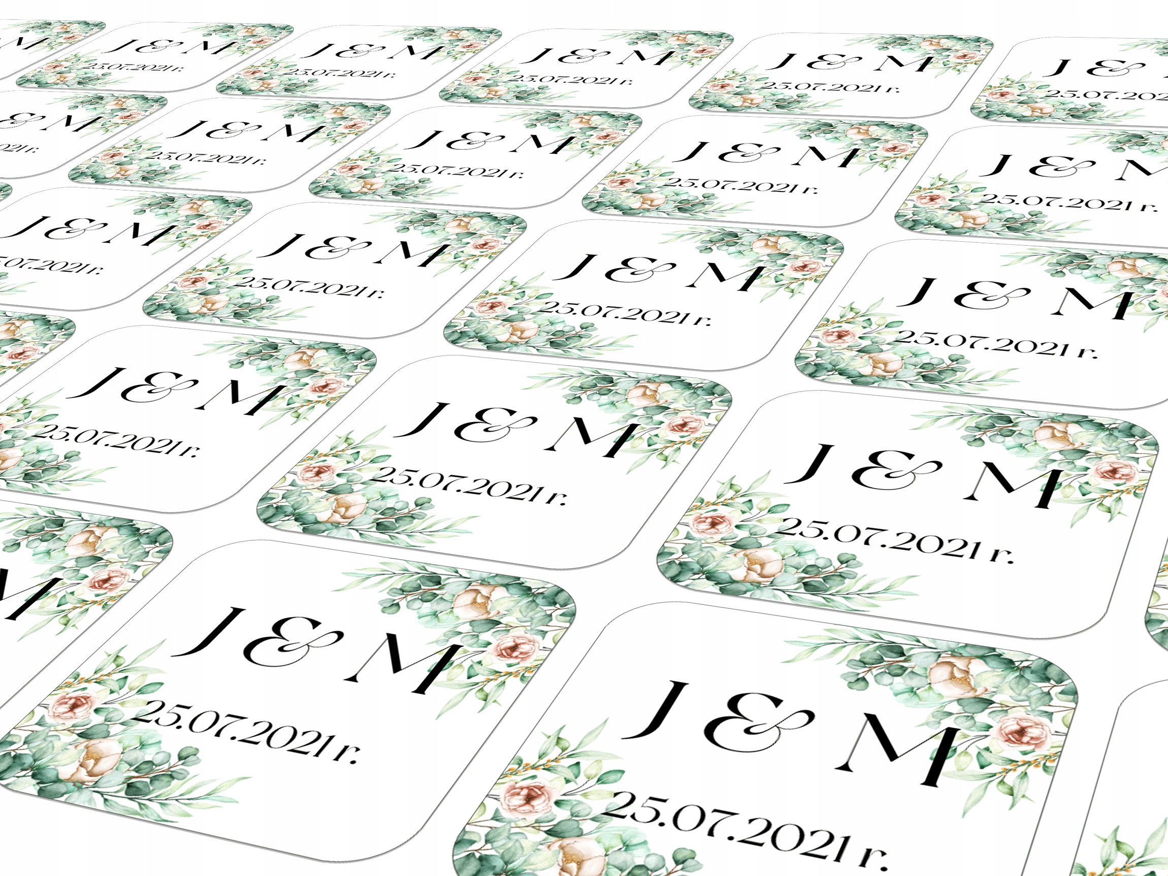 Naklejki ślubne na ślub personalizowane 96 szt.