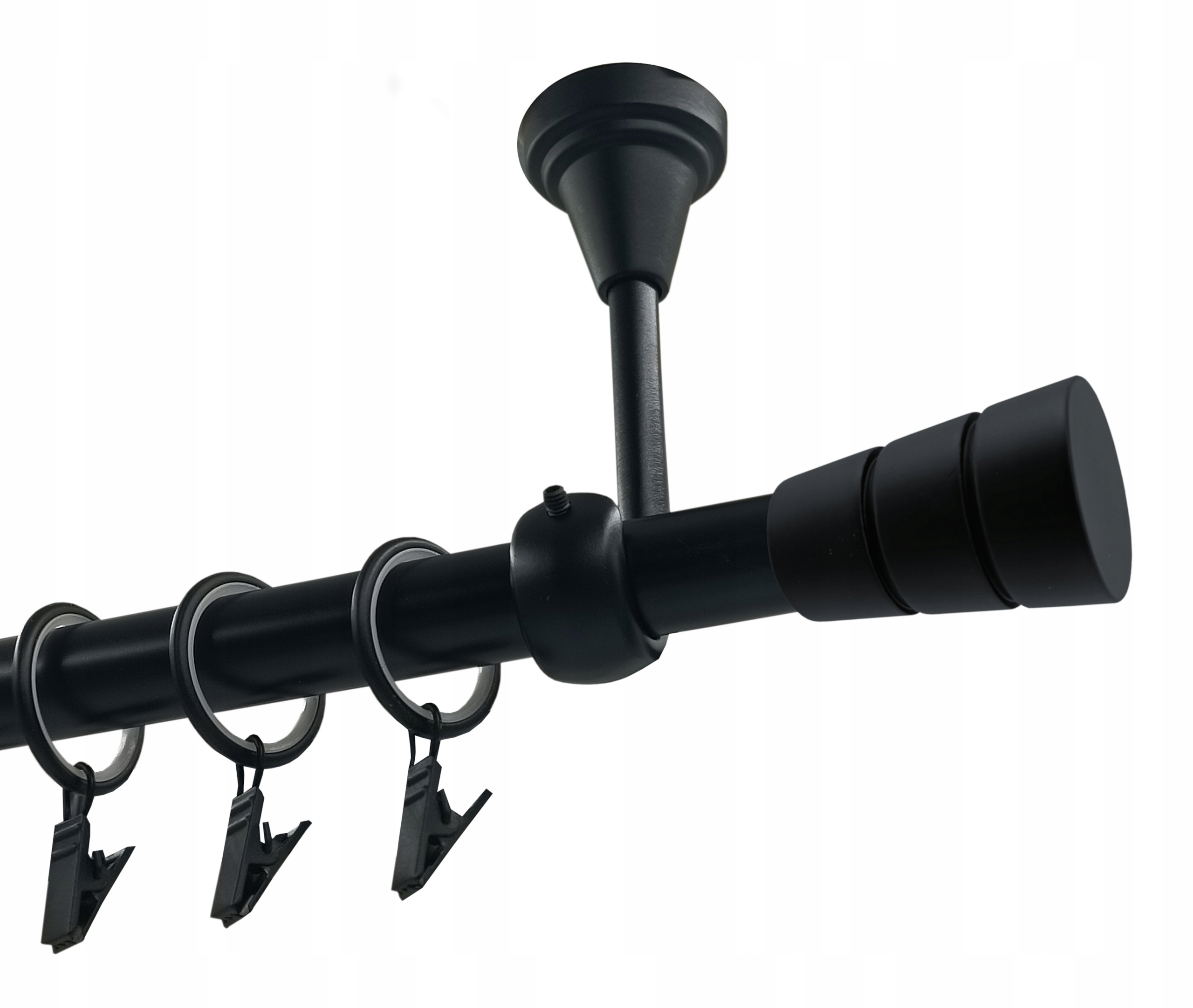 Jednoduchá garnýž kovový stropní držák černý mat mix koncovek 19 mm 160 cm