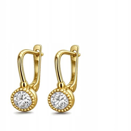 Zlaté náušnice 585 s Bílou kulatou zirkonií na Anglické Zapínání 1.30 g